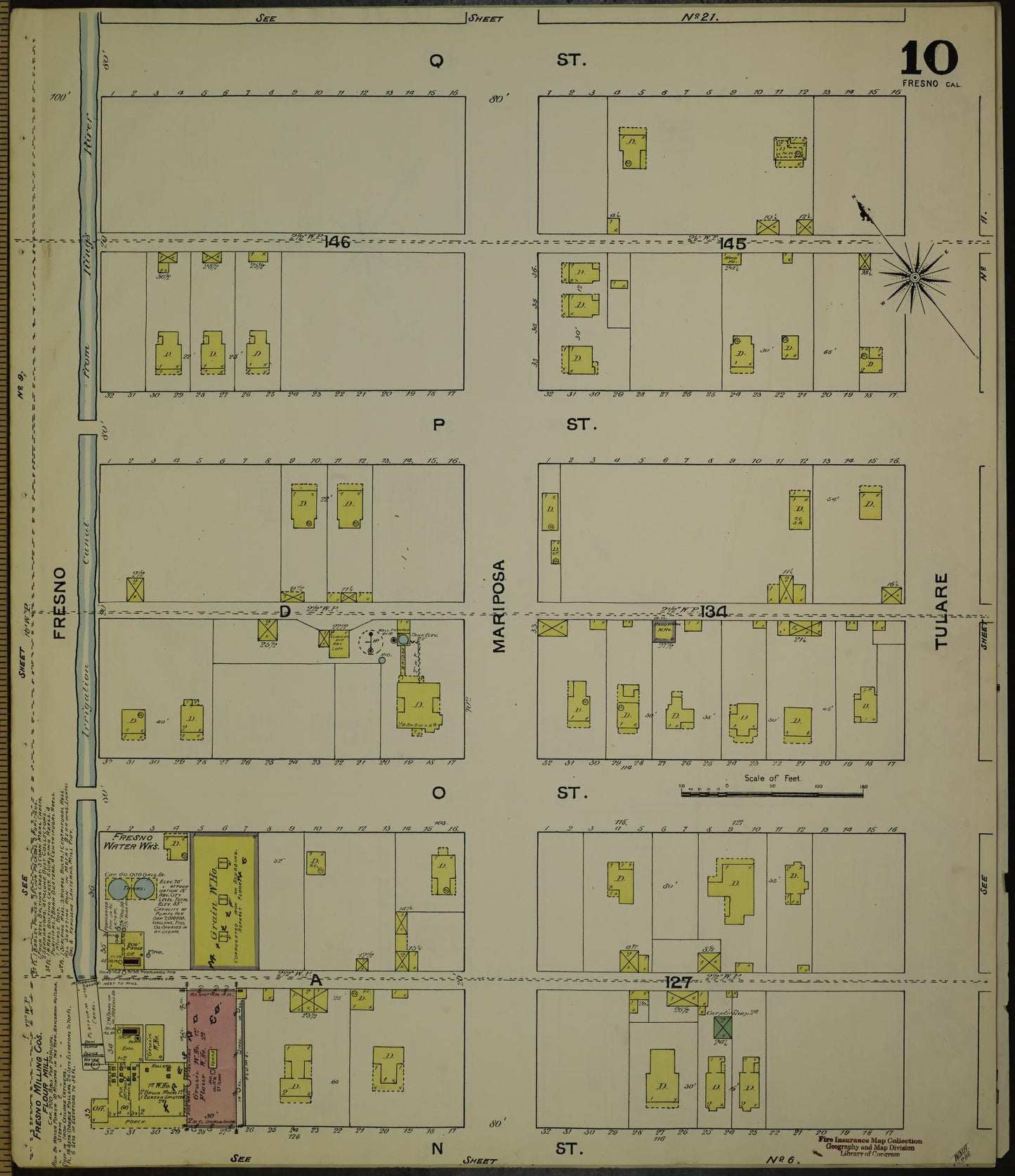 Sanborn Fire Insurance Map from Fresno, Fresno County, California (1888), Sheet #0010 - Historic Sanborn Fire Insurance Map Print, vintage old map wall art, antique decor, genealogy gift, California California map