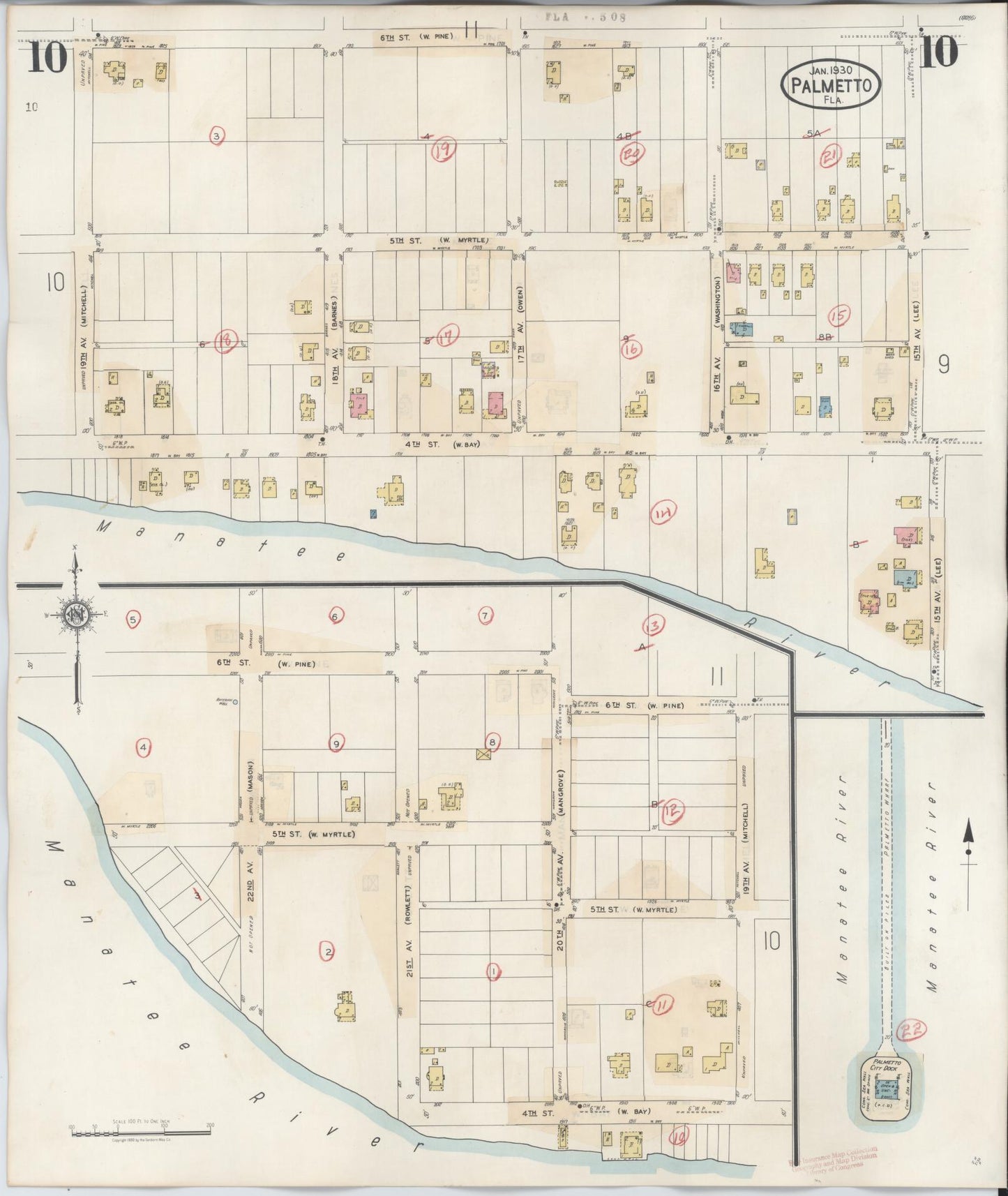 Sanborn Fire Insurance Map from Palmetto, Manatee County, Florida (1944), Sheet #0010 - Historic Sanborn Fire Insurance Map Print, vintage old map wall art, antique decor, genealogy gift, Florida Florida map