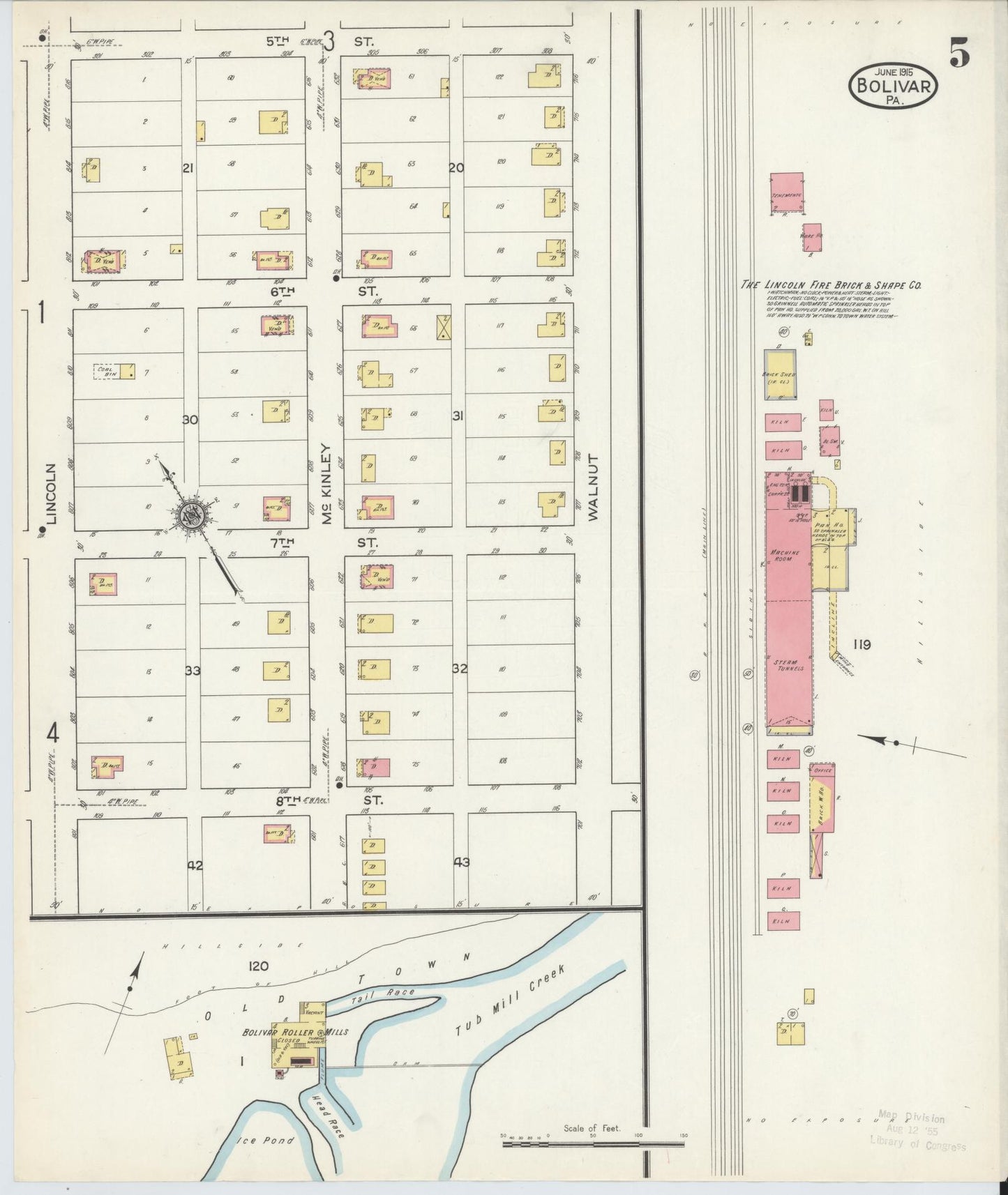 Sanborn Fire Insurance Map from Bolivar, Westmoreland County, Pennsylvania (1915), Sheet #0005 - Historic Sanborn Fire Insurance Map Print, vintage old map wall art, antique decor, genealogy gift, Indiana Indiana map