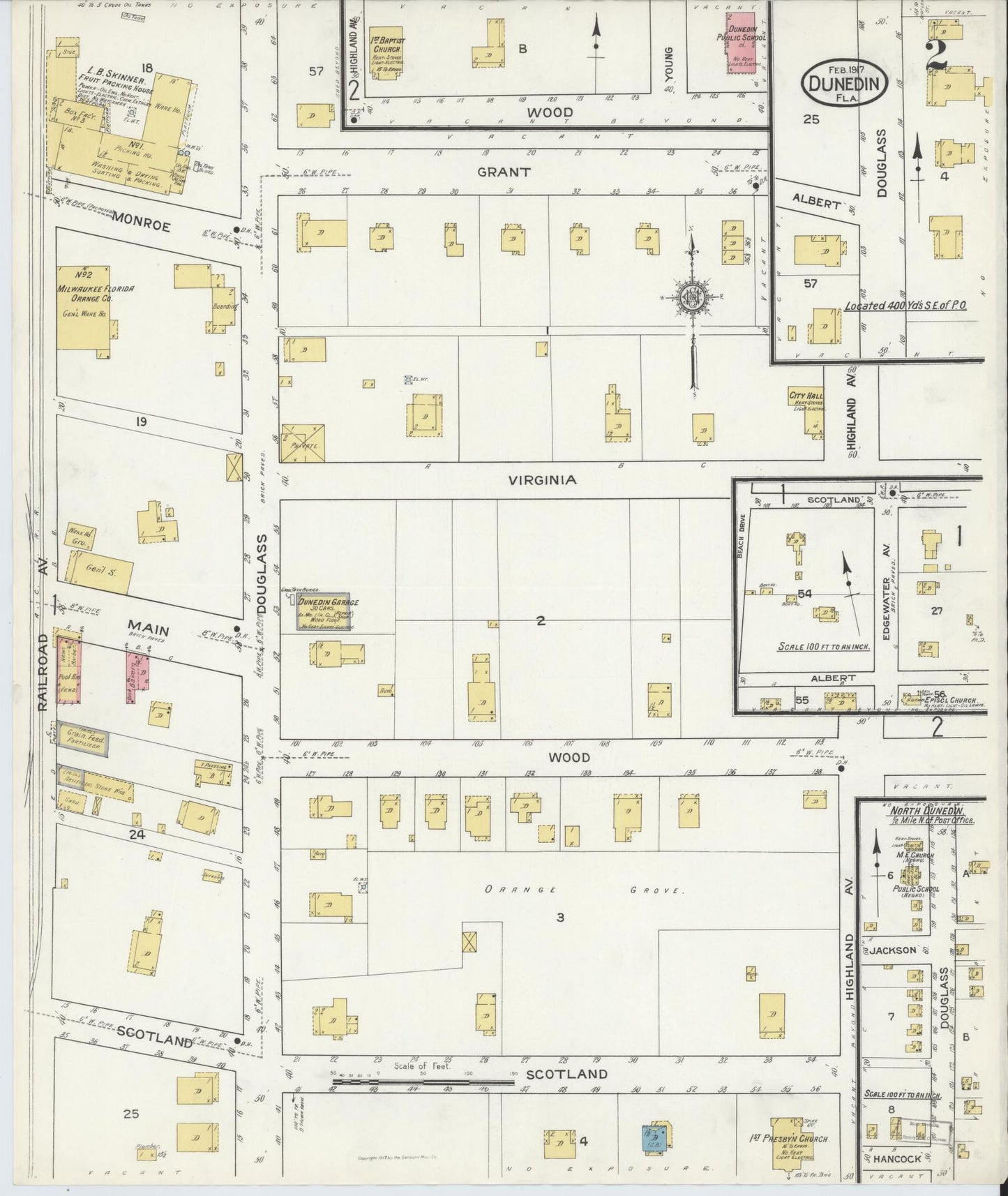 Sanborn Fire Insurance Map from Dunedin, Pinellas County, Florida (1917), Sheet #0002 - Historic Sanborn Fire Insurance Map Print, vintage old map wall art, antique decor, genealogy gift, Florida Florida map