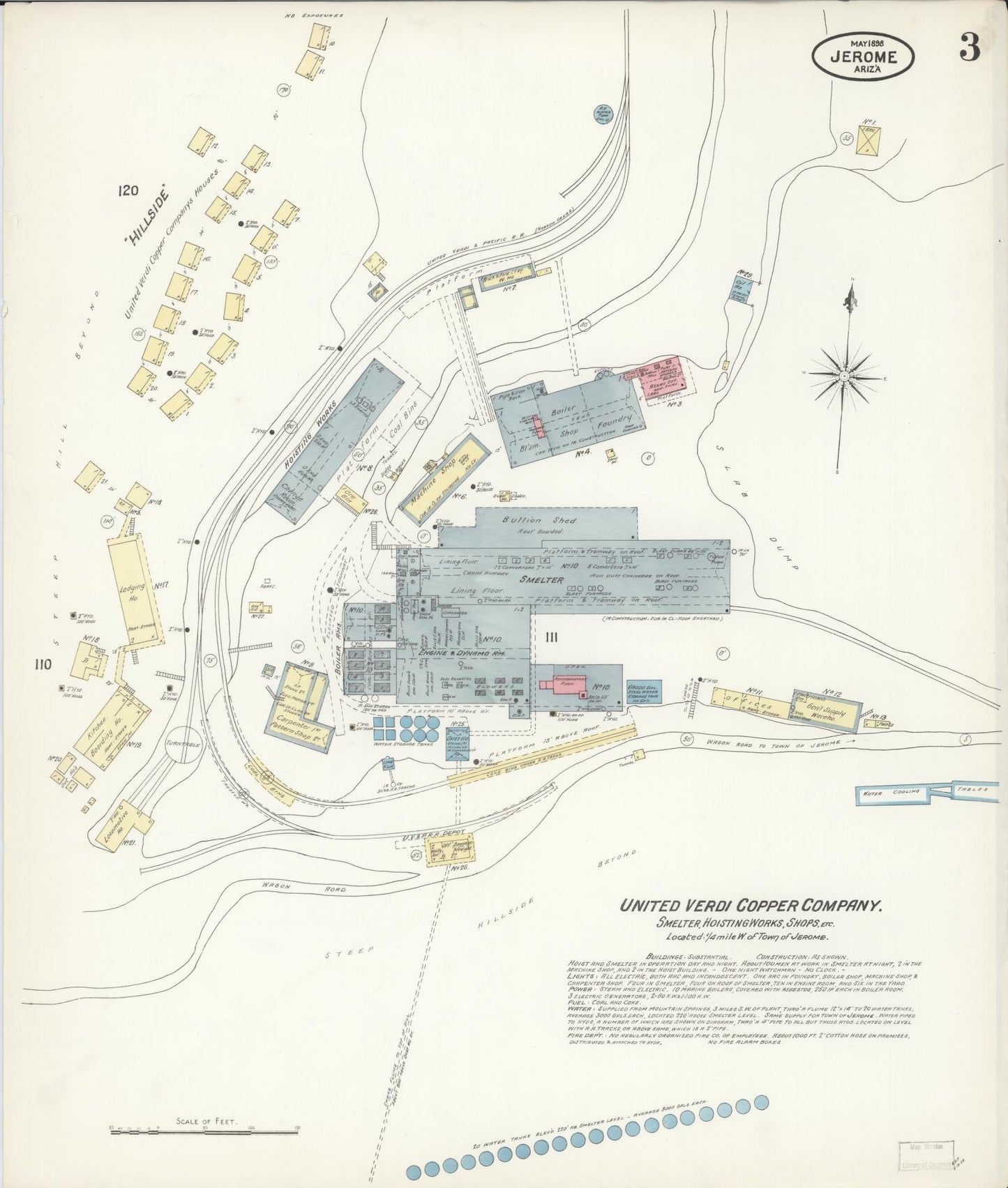 Sanborn Fire Insurance Map from Jerome, Yavapai County, Arizona (1898), Sheet #0003 - Complete Map Set gallery image, historic Sanborn map, vintage wall art, Arizona Arizona