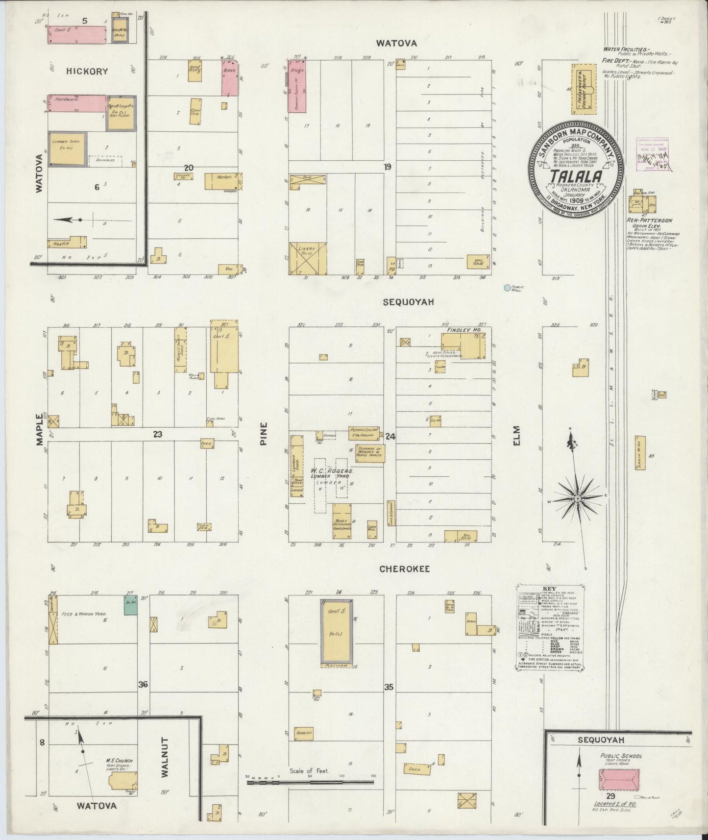 Sanborn Fire Insurance Map from Talala, Rodgers County, Oklahoma (1909), Sheet #0001 - Historic Sanborn Fire Insurance Map Print, vintage old map wall art, antique decor, genealogy gift, Oklahoma Oklahoma map