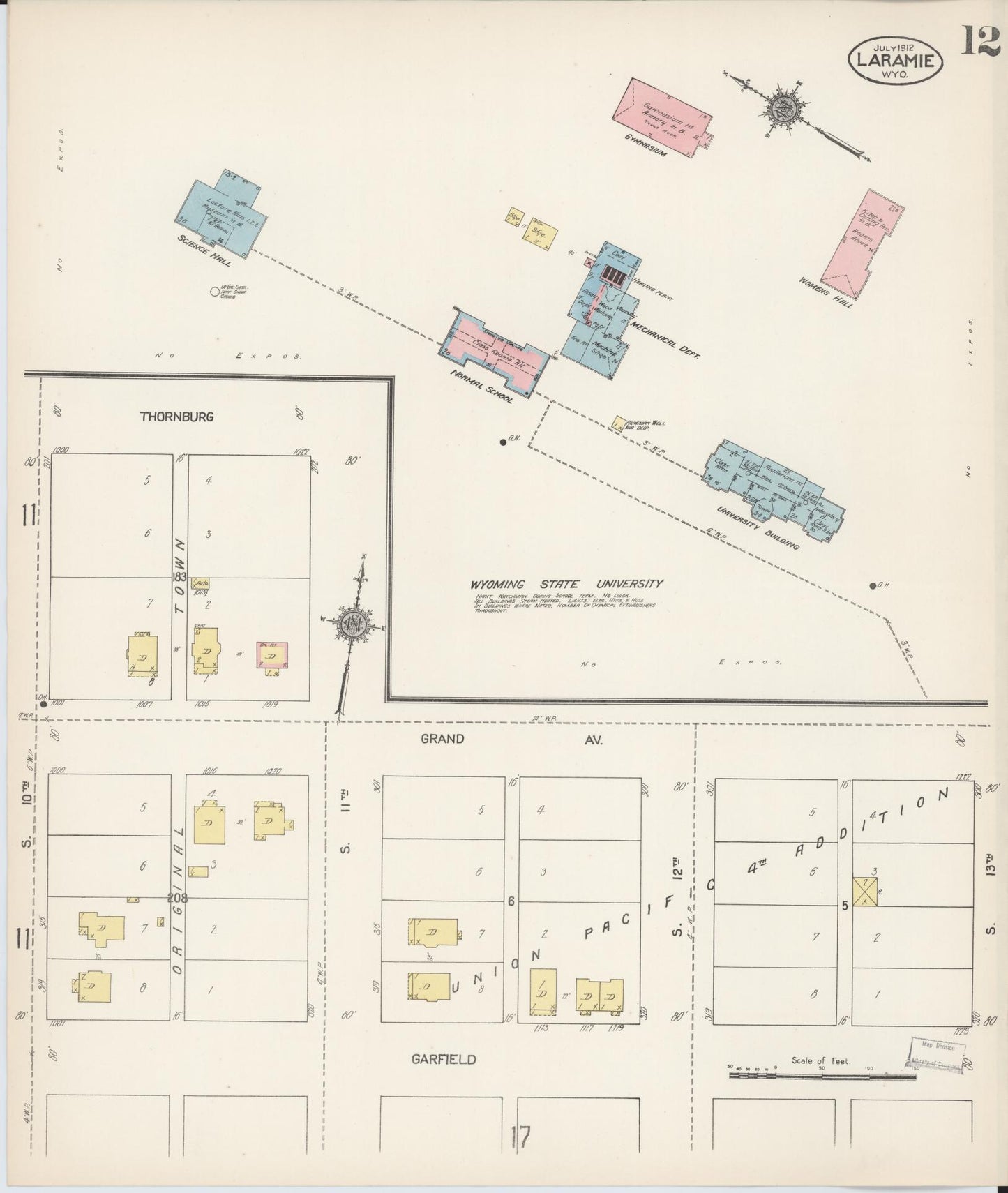 Sanborn Fire Insurance Map from Laramie, Albany County, Wyoming (1912), Sheet #0012 - Historic Sanborn Fire Insurance Map Print, vintage old map wall art, antique decor, genealogy gift, Wyoming Wyoming map