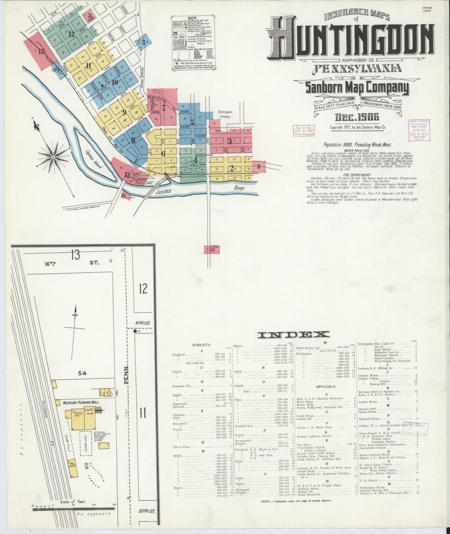 Sanborn Fire Insurance Map from Huntingdon, Huntingdon County, Pennsylvania. (1906) – Historic Sanborn Fire Insurance Map Print