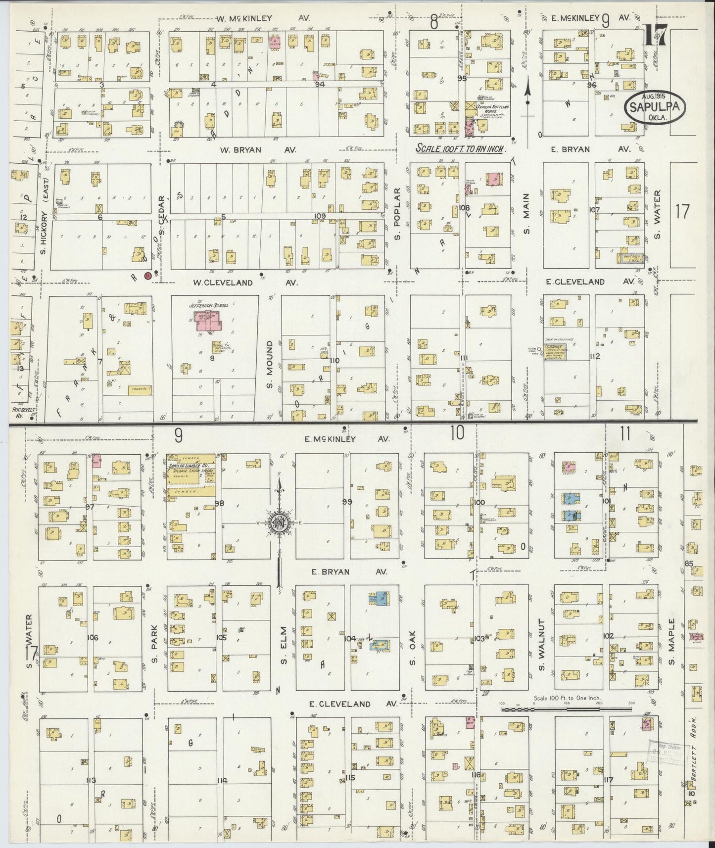 Sanborn Fire Insurance Map from Sapulpa, Creek County, Oklahoma (1915), Sheet #0017 - Complete Map Set gallery image, historic Sanborn map, vintage wall art, Oklahoma Oklahoma