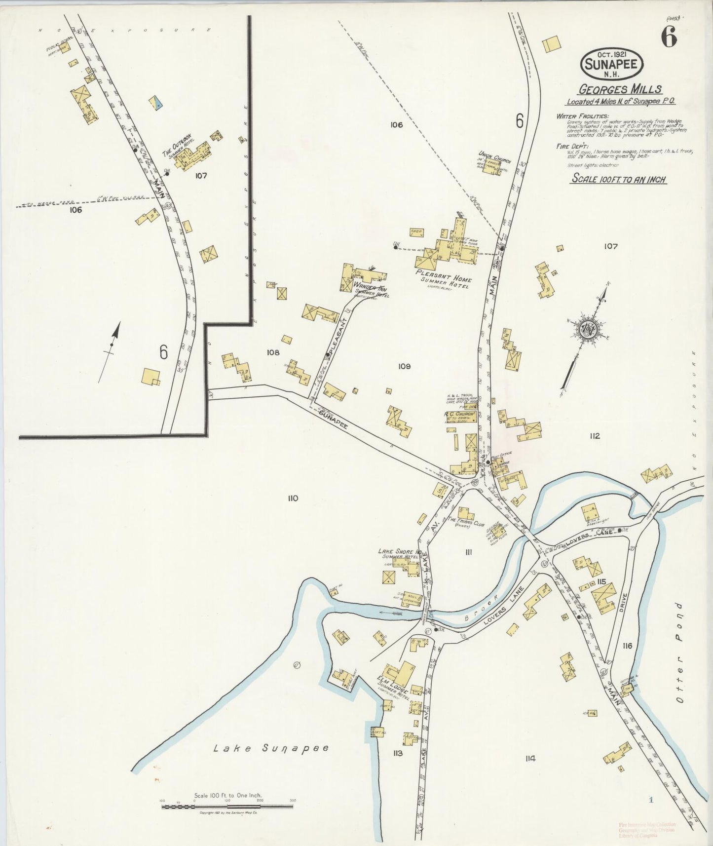 Sanborn Fire Insurance Map from Sunapee, Sullivan County, New Hampshire (1921), Sheet #0006 - Complete Map Set gallery image, historic Sanborn map, vintage wall art, New Hampshire New Hampshire