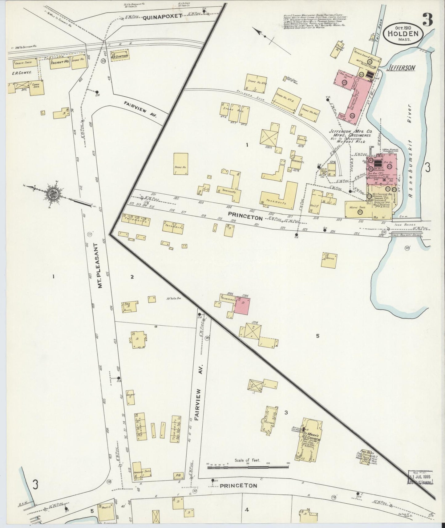 Sanborn Fire Insurance Map from Holden, Worcester County, Massachusetts (1910), Sheet #0003 - Historic Sanborn Fire Insurance Map Print, vintage old map wall art, antique decor, genealogy gift, Massachusetts Massachusetts map