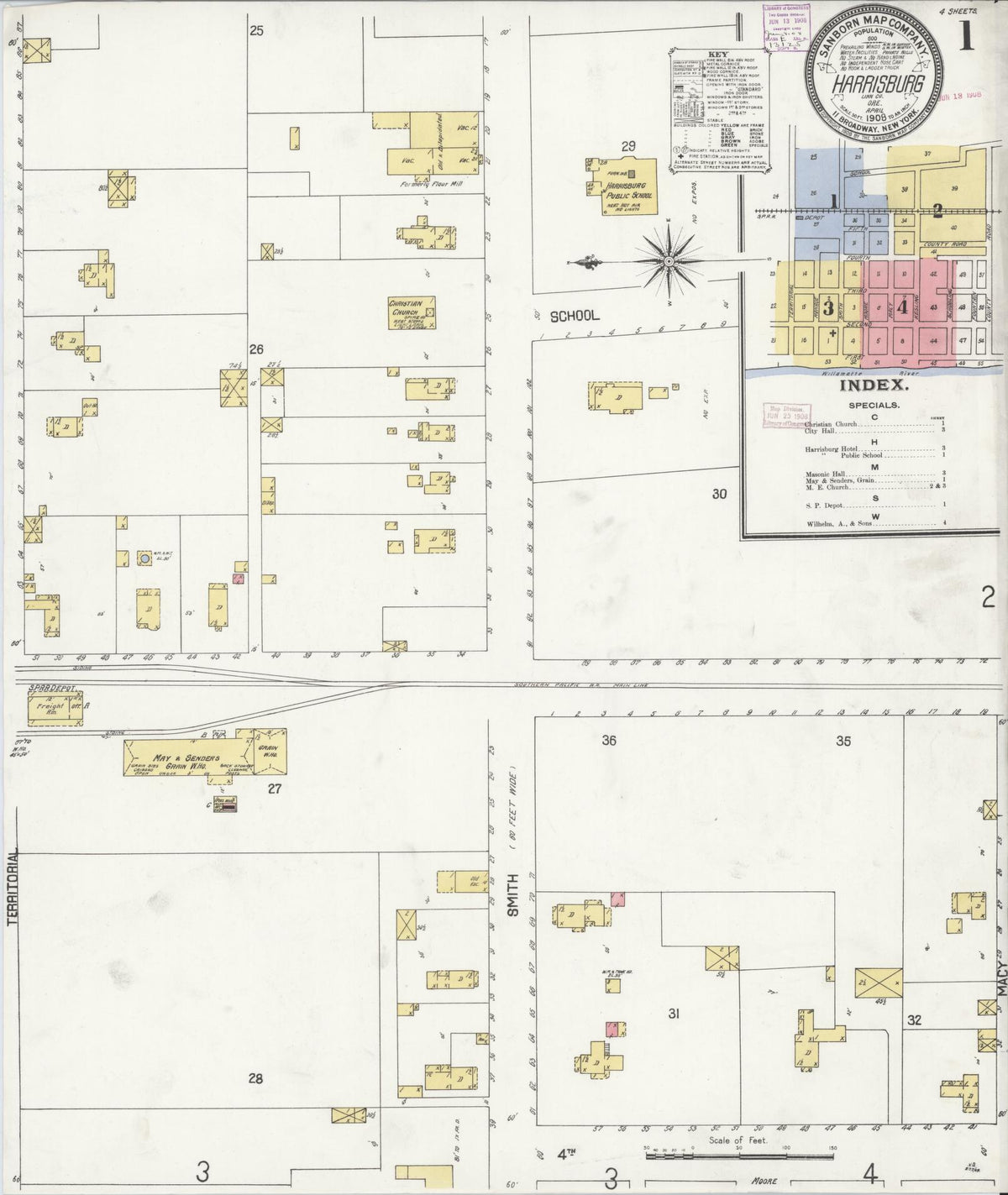 Sanborn Fire Insurance Map from Harrisburg, Linn County, Oregon (1908), Sheet #0001 - Historic Sanborn Fire Insurance Map Print, vintage old map wall art, antique decor, genealogy gift, Oregon Oregon map