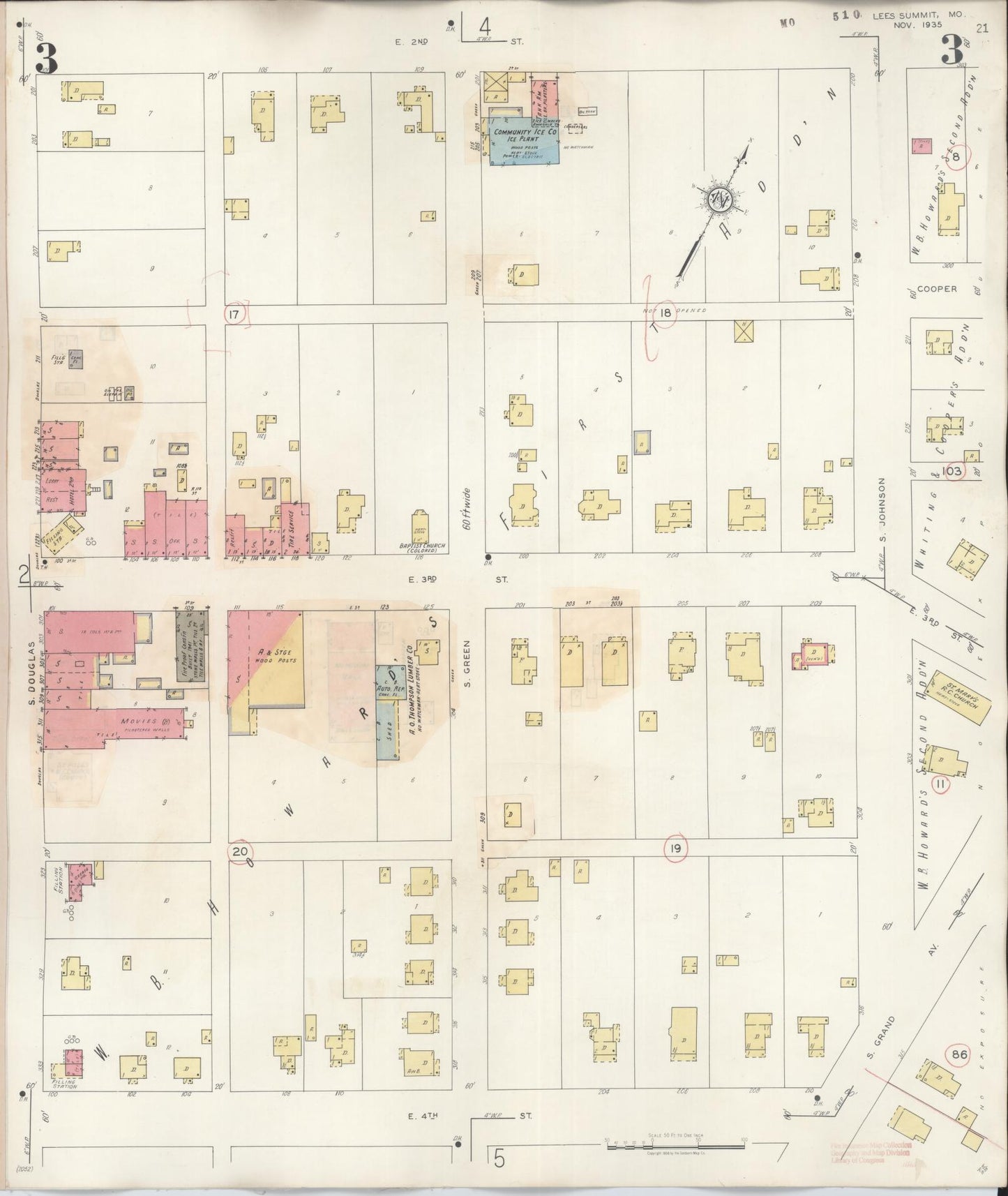 Sanborn Fire Insurance Map from Lee's Summit, Jackson County, Missouri (1945), Sheet #0003 - Historic Sanborn Fire Insurance Map Print, vintage old map wall art, antique decor, genealogy gift, Missouri Missouri map