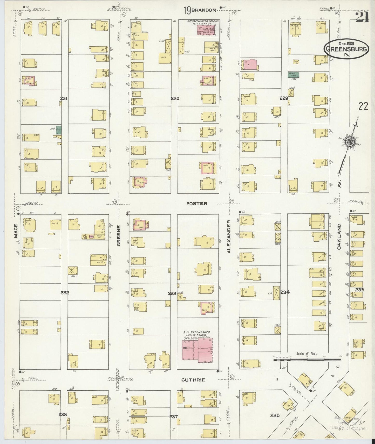 Sanborn Fire Insurance Map from Greensburg, Westmoreland County, Pennsylvania (1909), Sheet #0021 - Historic Sanborn Fire Insurance Map Print, vintage old map wall art, antique decor, genealogy gift, Pennsylvania Pennsylvania map
