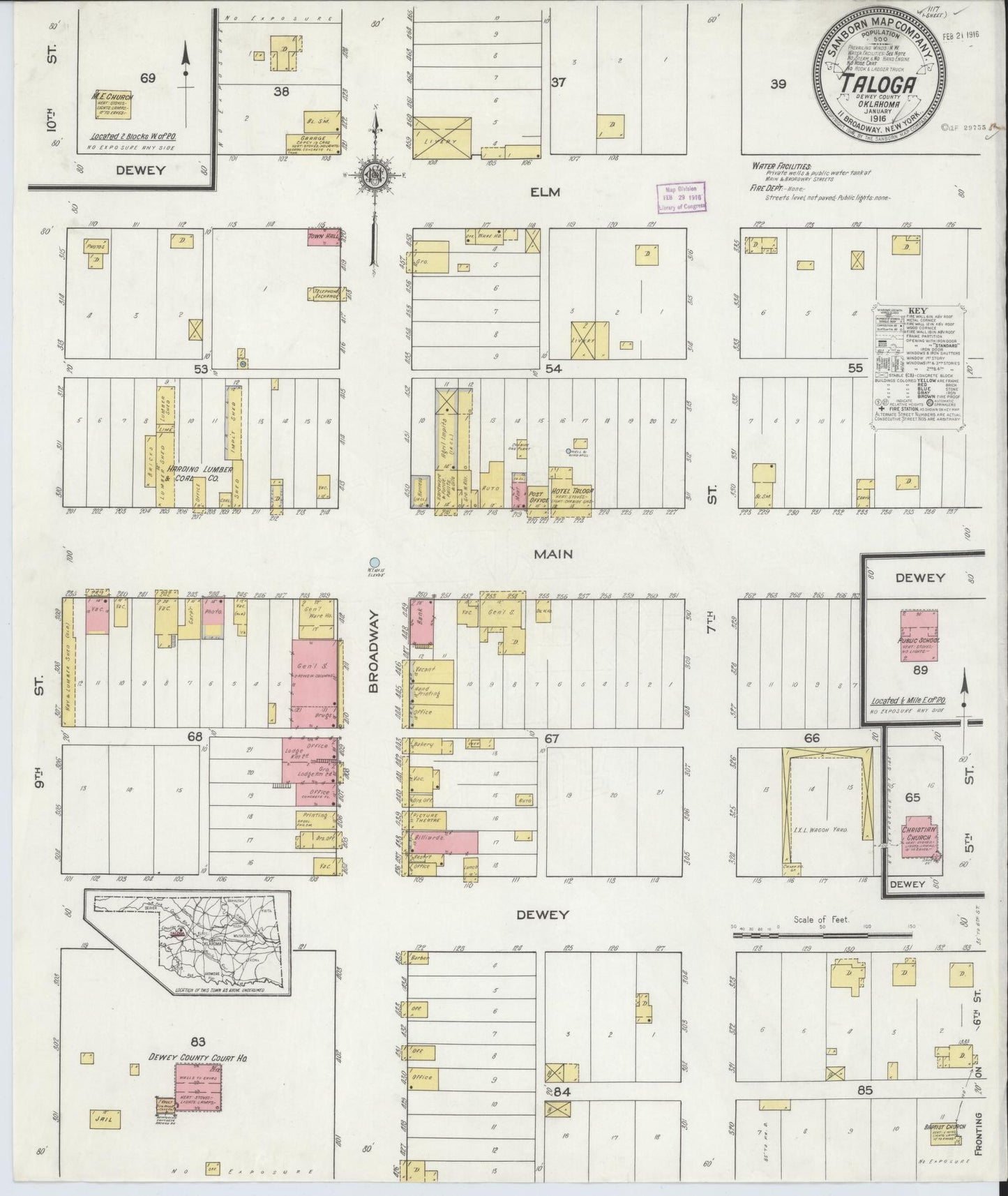 Sanborn Fire Insurance Map from Taloga, Dewey County, Oklahoma (1916), Sheet #0001 - Historic Sanborn Fire Insurance Map Print, vintage old map wall art, antique decor, genealogy gift, Oklahoma Oklahoma map
