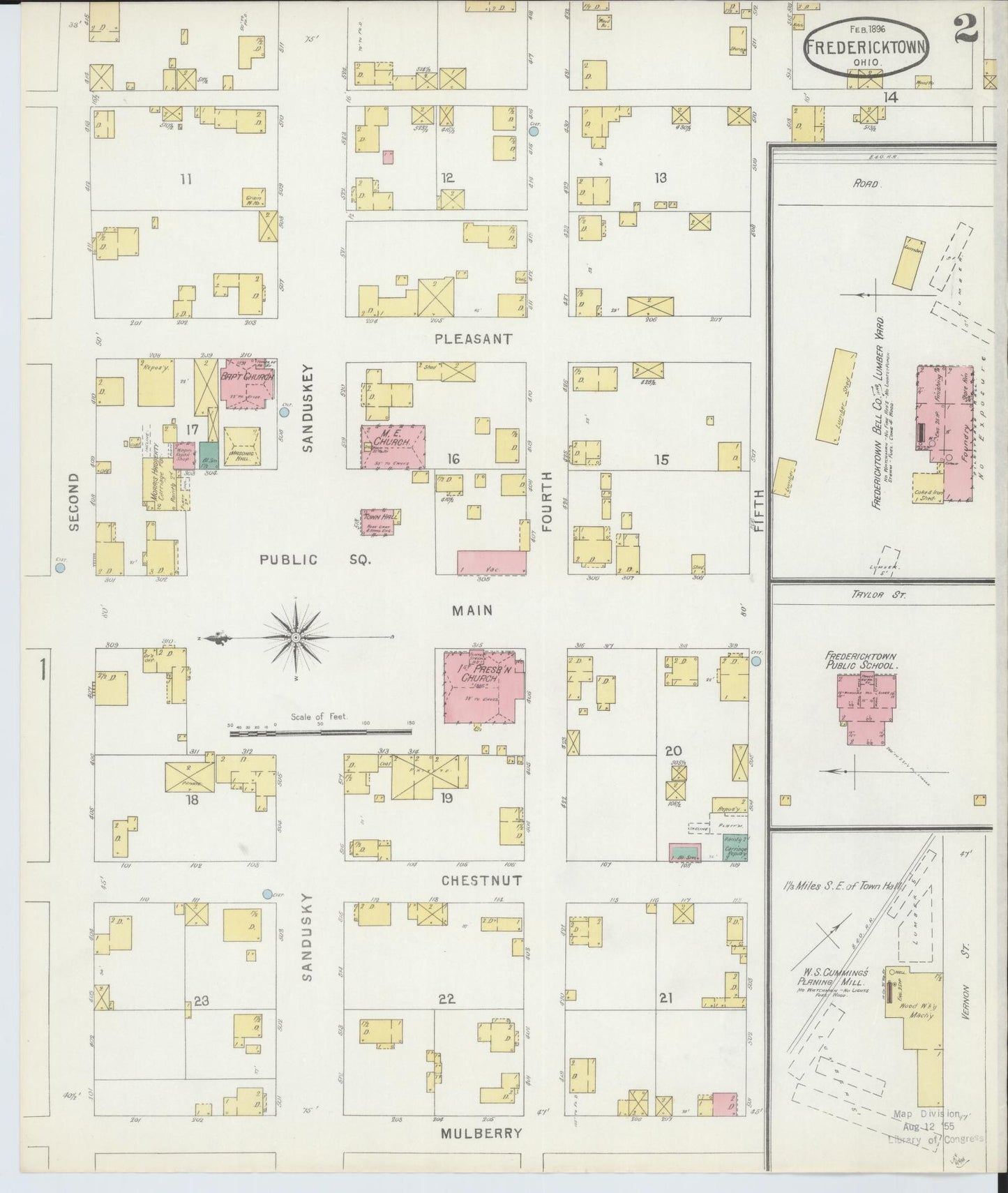 Sanborn Fire Insurance Map from Fredericktown, Knox County, Ohio (1896), Sheet #0002 - Complete Map Set gallery image, historic Sanborn map, vintage wall art, Ohio Ohio