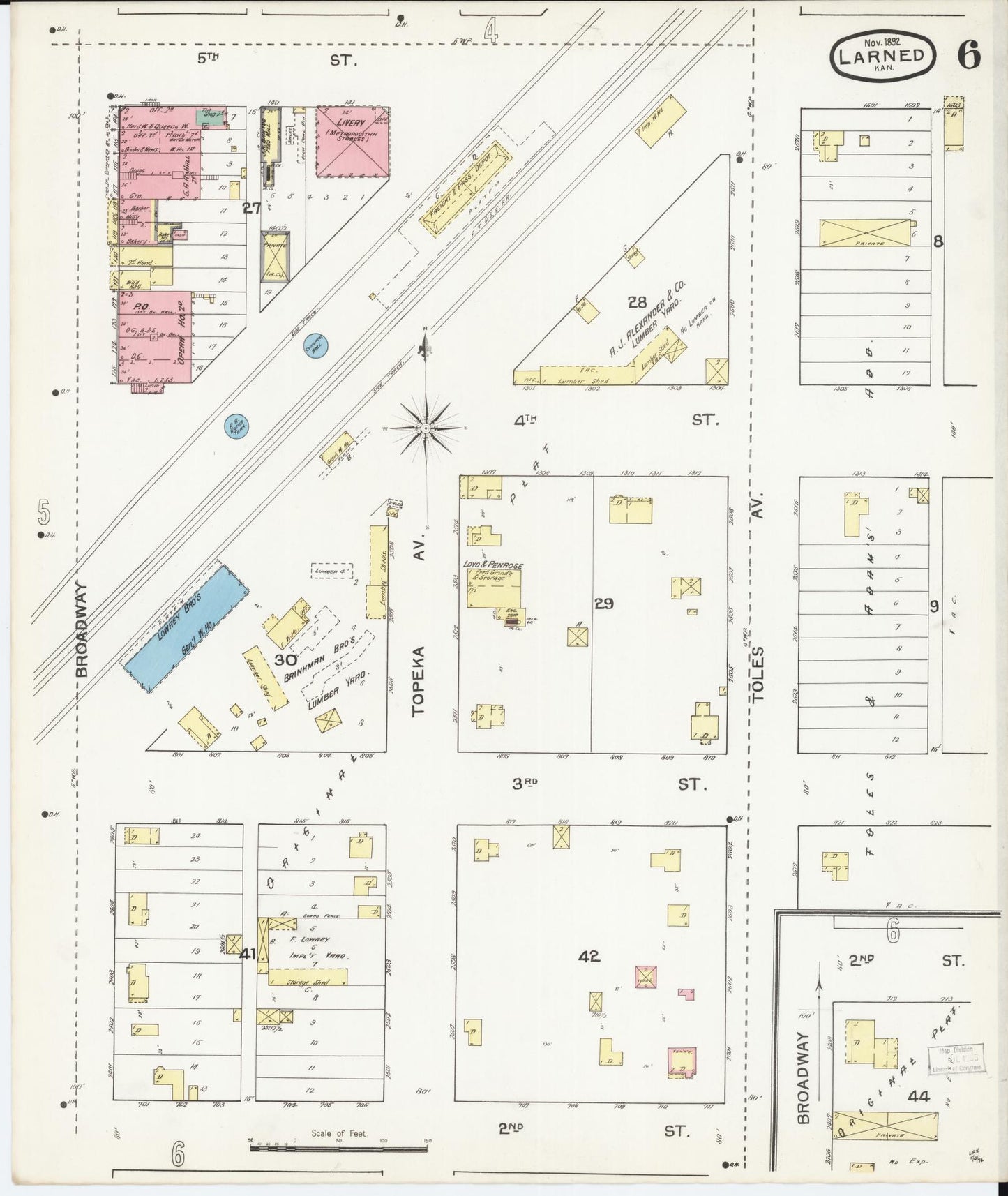 Sanborn Fire Insurance Map from Larned, Pawnee County, Kansas (1892), Sheet #0006 - Complete Map Set gallery image, historic Sanborn map, vintage wall art, Kansas Kansas