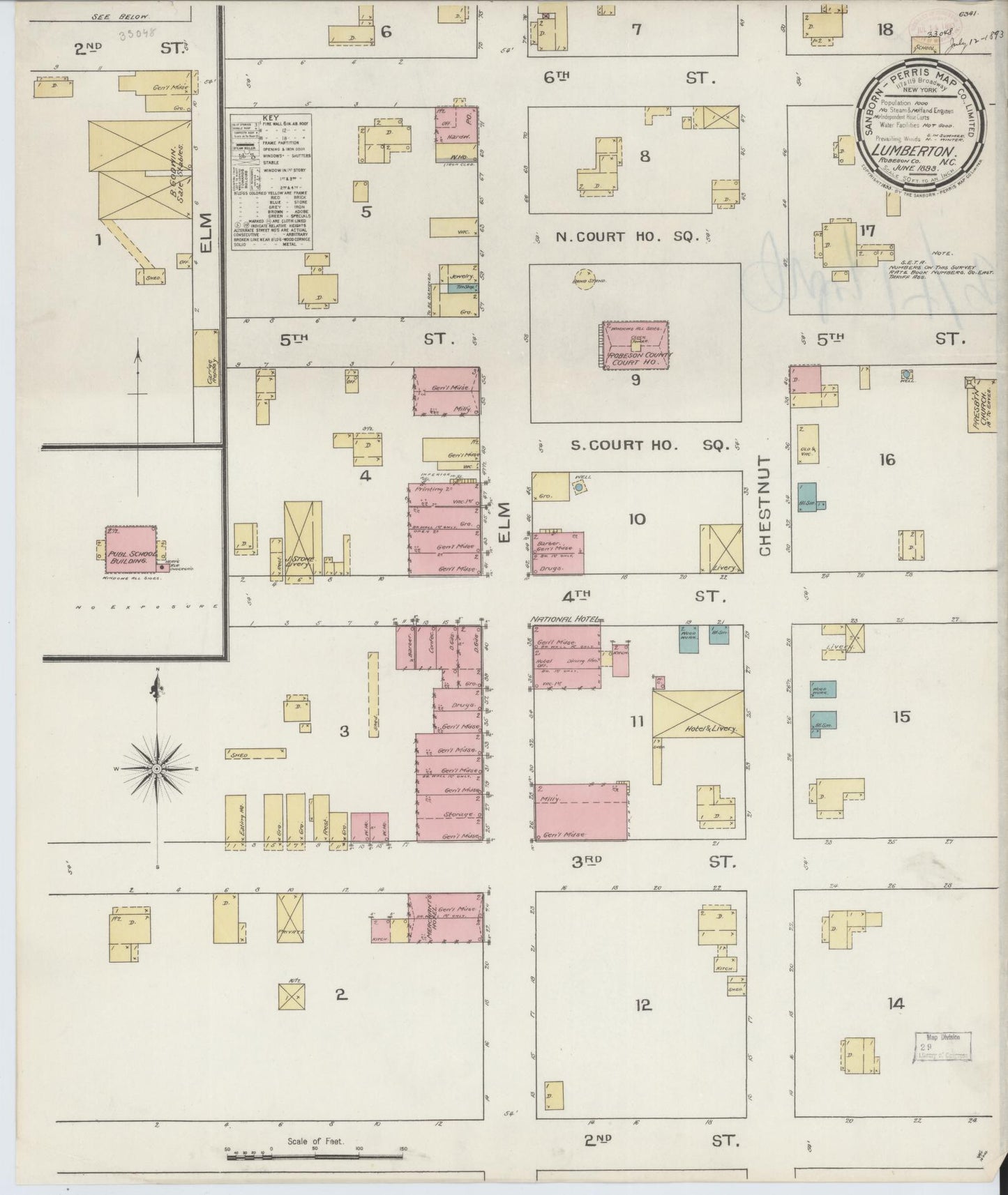 Sanborn Fire Insurance Map from Lumberton, Robeson County, North Carolina (1893), Sheet #0001 - Historic Sanborn Fire Insurance Map Print, vintage old map wall art, antique decor, genealogy gift, North Carolina North Carolina map