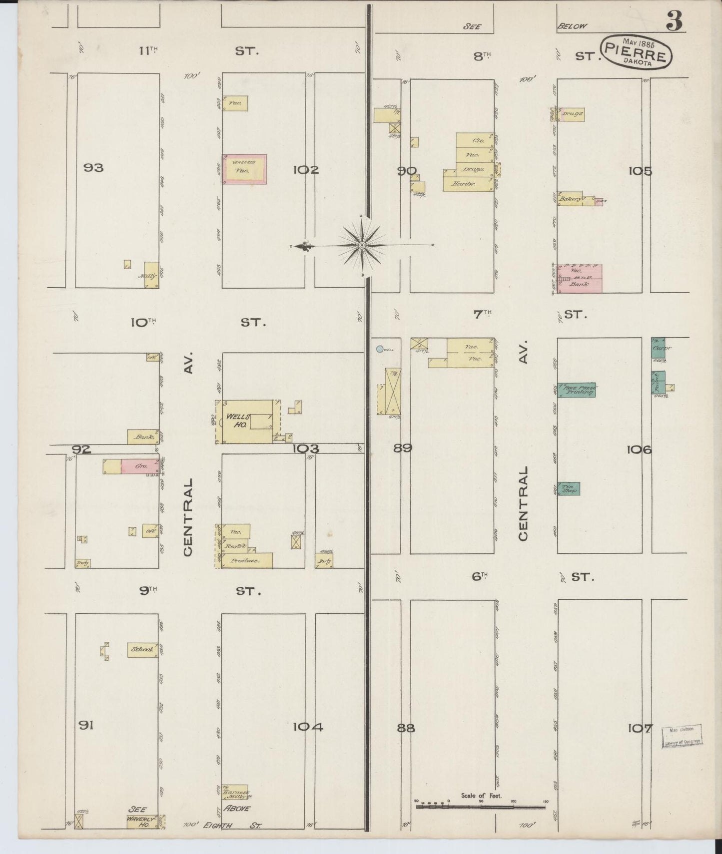 Sanborn Fire Insurance Map from Pierre, Hughes County, South Dakota (1885), Sheet #0003 - Complete Map Set gallery image, historic Sanborn map, vintage wall art, South Dakota South Dakota