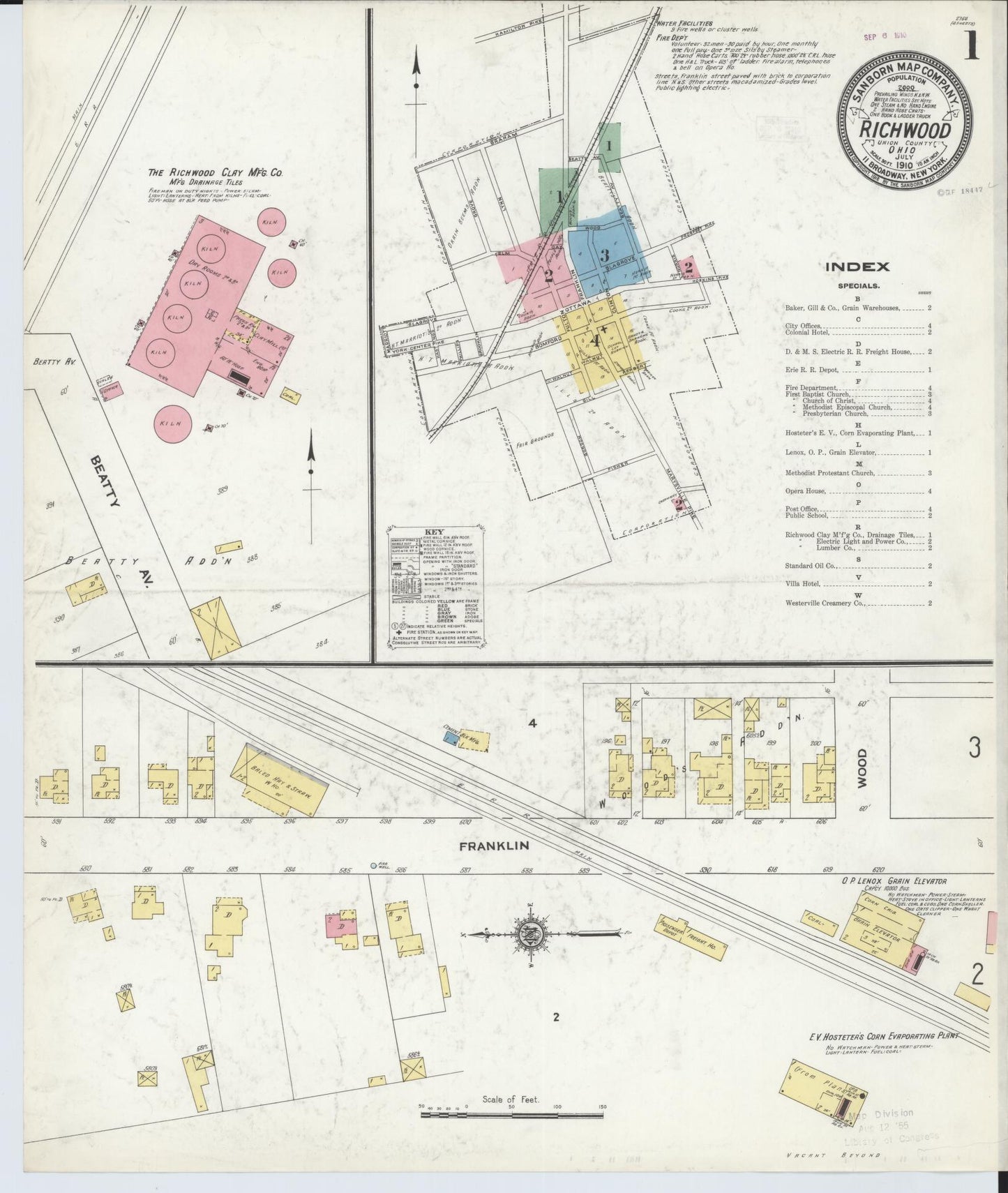 Sanborn Fire Insurance Map from Richwood, Union County, Ohio (1910), Sheet #0001 - Historic Sanborn Fire Insurance Map Print, vintage old map wall art, antique decor, genealogy gift, Ohio Ohio map
