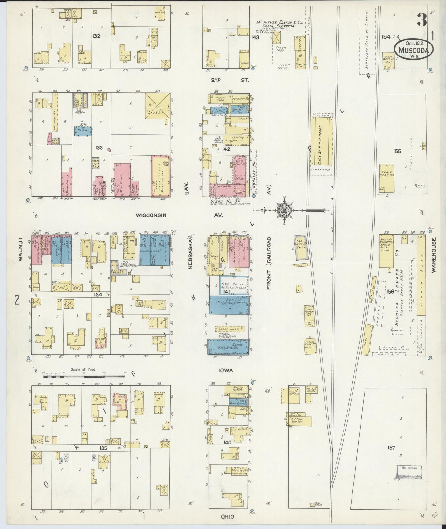 Sanborn Fire Insurance Map from Muscoda, Grant County, Wisconsin (1912), Sheet #0003 - Historic Sanborn Fire Insurance Map Print, vintage old map wall art, antique decor, genealogy gift, Wisconsin Wisconsin map