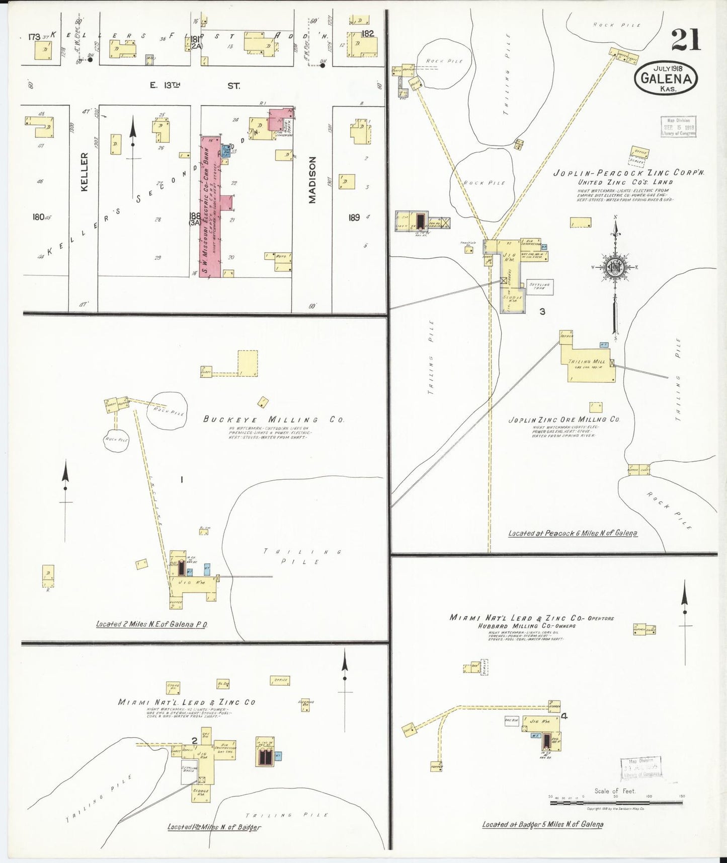Sanborn Fire Insurance Map from Galena, Cherokee County, Kansas (1918), Sheet #0021 - Historic Sanborn Fire Insurance Map Print, vintage old map wall art, antique decor, genealogy gift, Kansas Kansas map