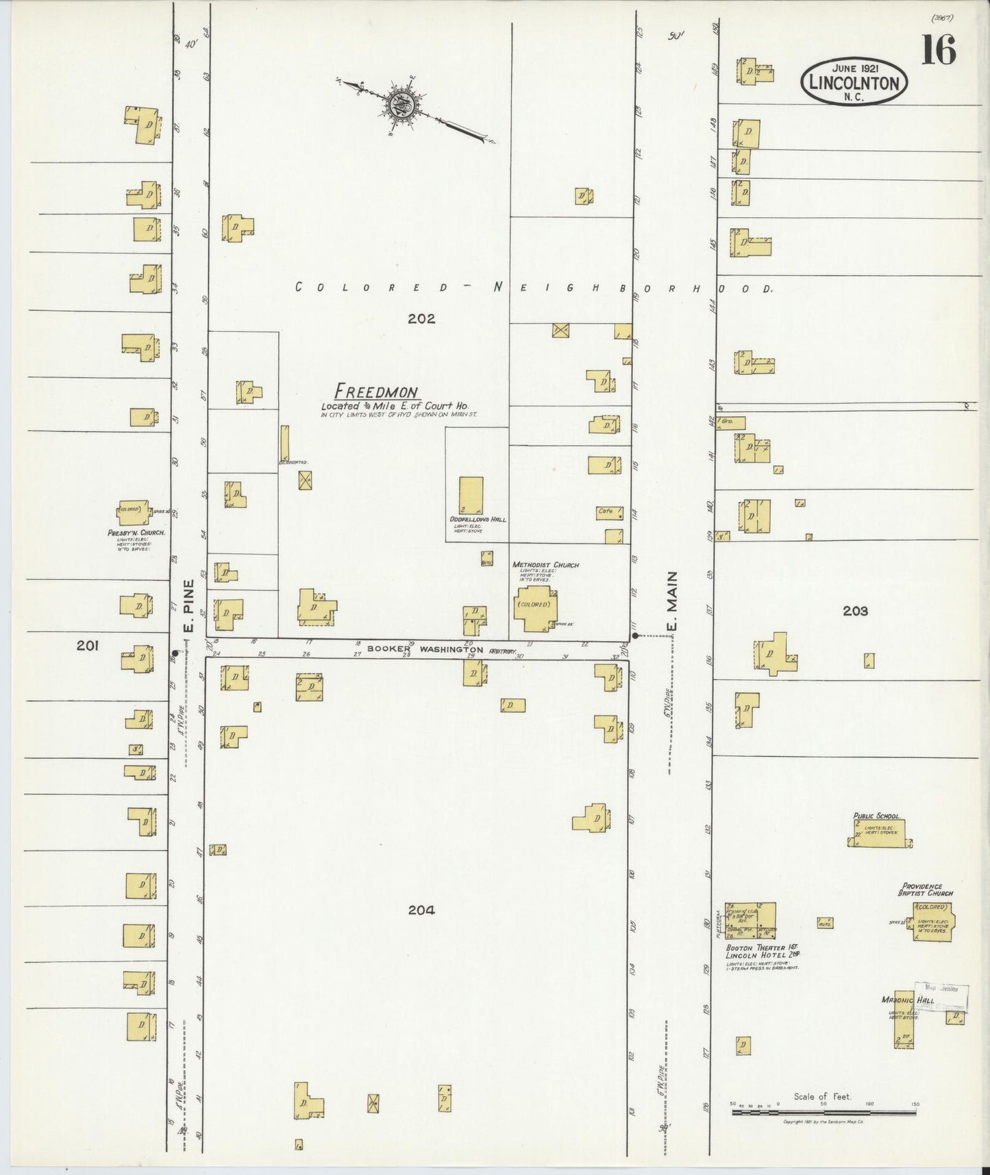 Sanborn Fire Insurance Map from Lincolnton, Lincoln County, North Carolina (1921), Sheet #0016 - Historic Sanborn Fire Insurance Map Print, vintage old map wall art, antique decor, genealogy gift, North Carolina North Carolina map