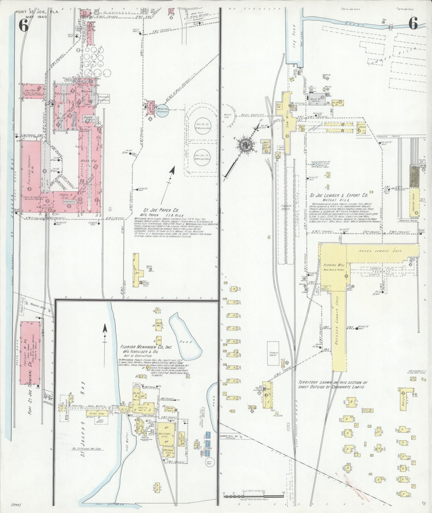 Sanborn Fire Insurance Map from Port Saint Joe, Gulf County, Florida (1940), Sheet #0006 - Historic Sanborn Fire Insurance Map Print, vintage old map wall art, antique decor, genealogy gift, Florida Florida map