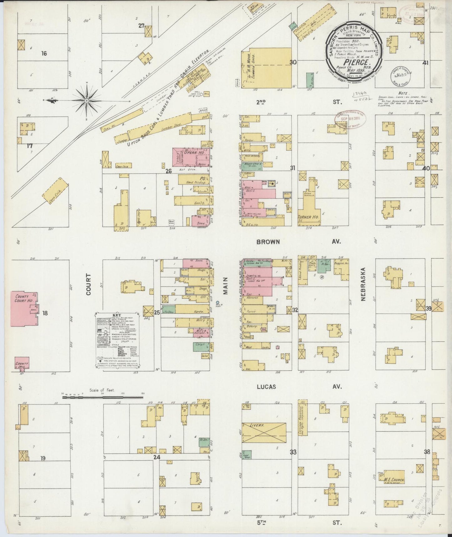 Sanborn Fire Insurance Map from Pierce, Pierce County, Nebraska (1899), Sheet #0001 - Historic Sanborn Fire Insurance Map Print, vintage old map wall art, antique decor, genealogy gift, Nebraska Nebraska map