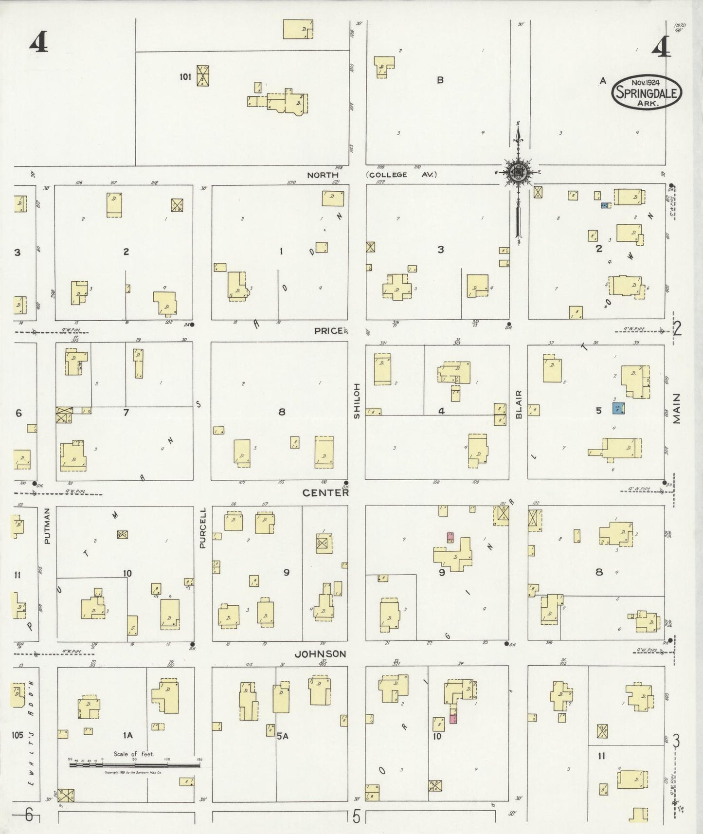 Sanborn Fire Insurance Map from Springdale, Washington County, Arkansas (1924), Sheet #0004 - Historic Sanborn Fire Insurance Map Print, vintage old map wall art, antique decor, genealogy gift, Arkansas Arkansas map