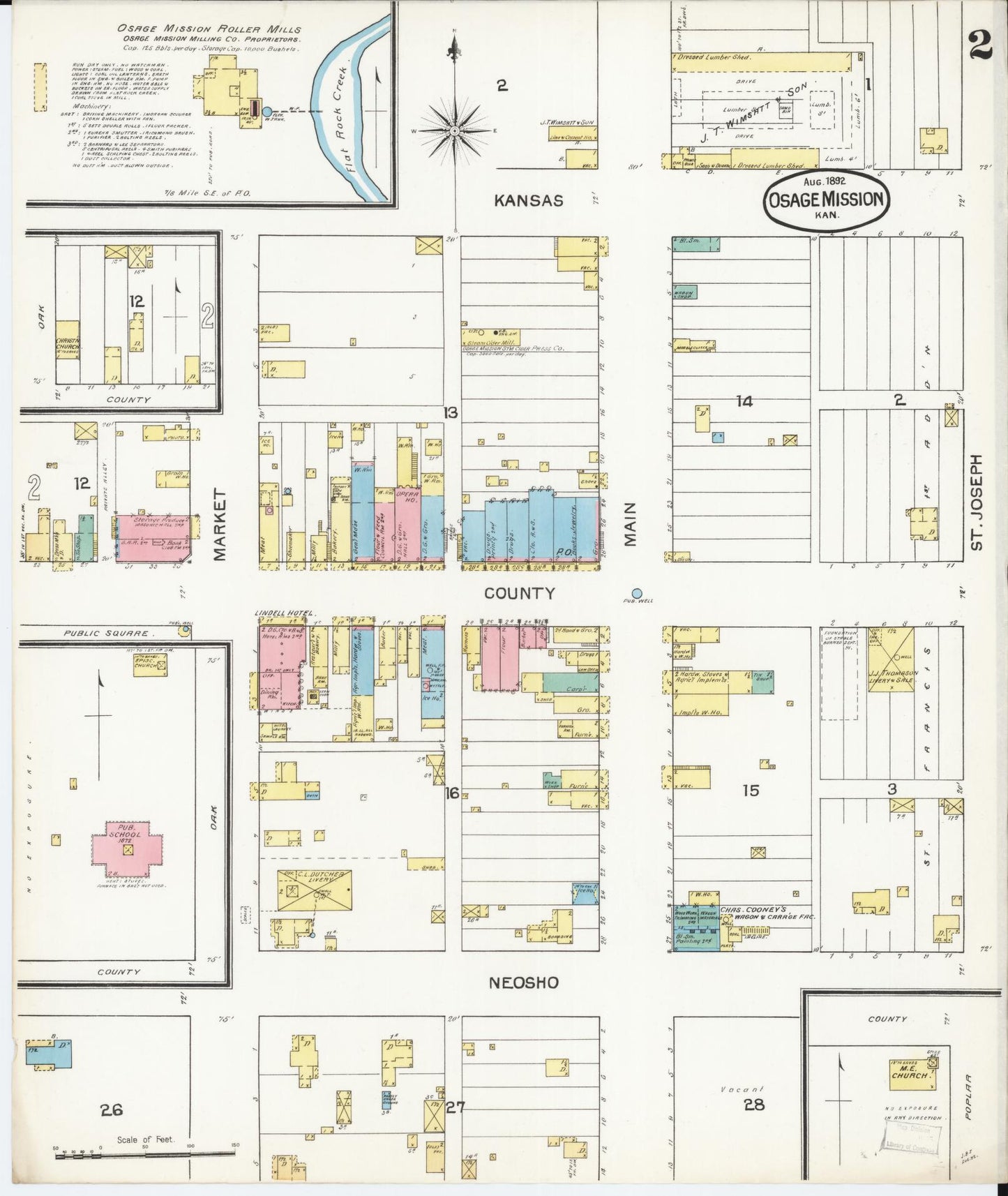 Sanborn Fire Insurance Map from Osage Mission, Neosbe County, Kansas (1892), Sheet #0002 - Complete Map Set gallery image, historic Sanborn map, vintage wall art, Kansas Kansas