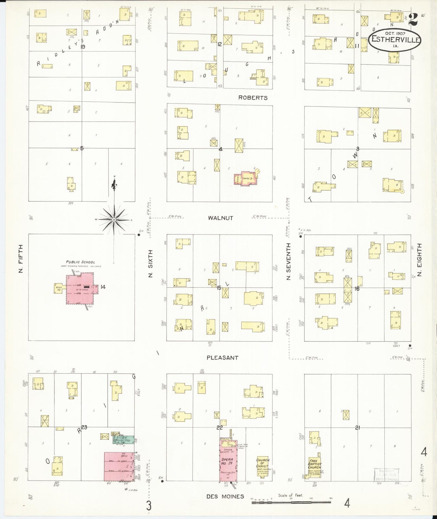 Sanborn Fire Insurance Map from Estherville, Emmet County, Iowa (1907), Sheet #0002 - Historic Sanborn Fire Insurance Map Print, vintage old map wall art