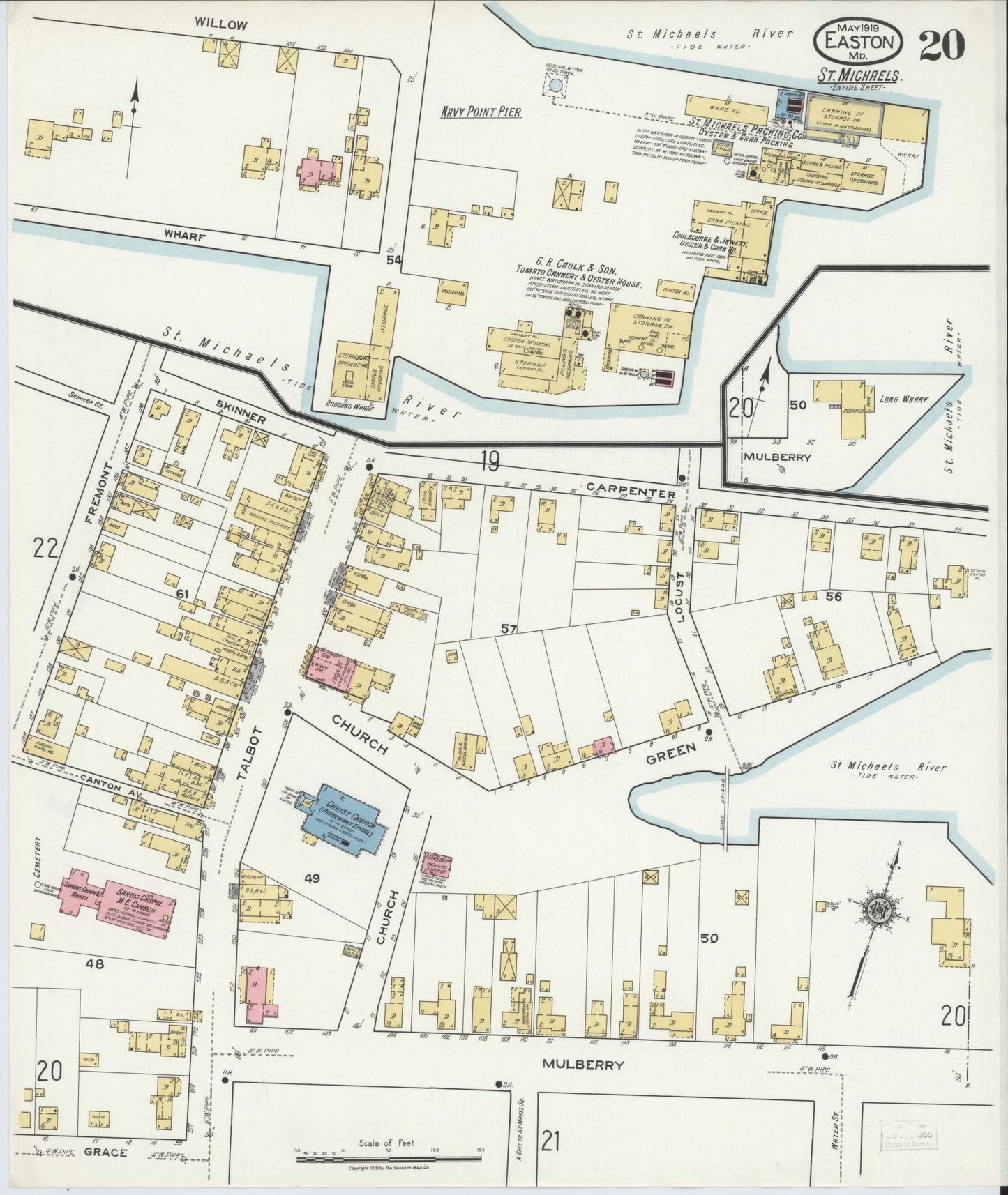 Talbot, Maryland - 1919 - Sanborn Fire Insurance Map, Sheet #0020 - Historic Sanborn Fire Insurance Map Print, Talbot Maryland 1919 0020 vintage old map wall art