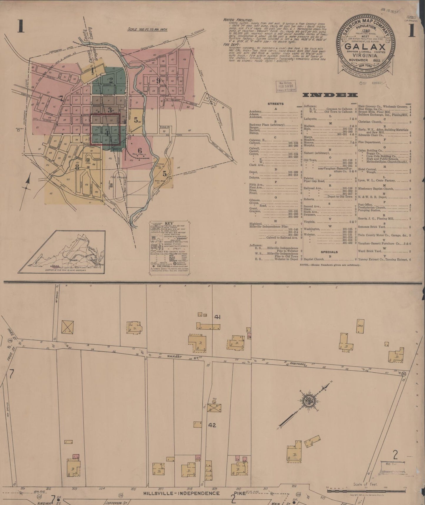 Sanborn Fire Insurance Map from Galax, Independent Cities, Virginia. (1922) – Historic Sanborn Fire Insurance Map Print