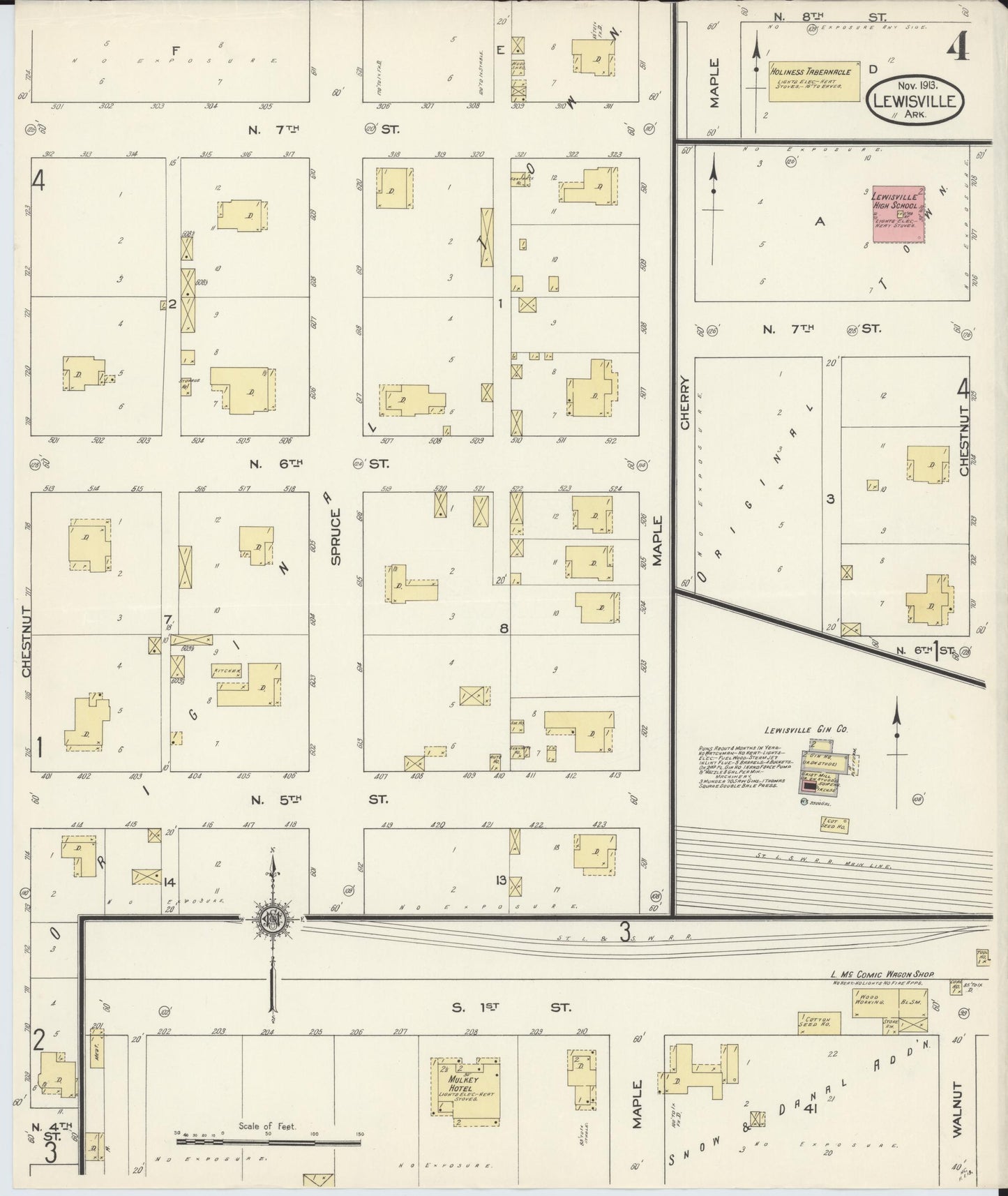 Sanborn Fire Insurance Map from Lewisville, Lafayette County, Arkansas (1913), Sheet #0004 - Historic Sanborn Fire Insurance Map Print, vintage old map wall art, antique decor, genealogy gift, Arkansas Arkansas map
