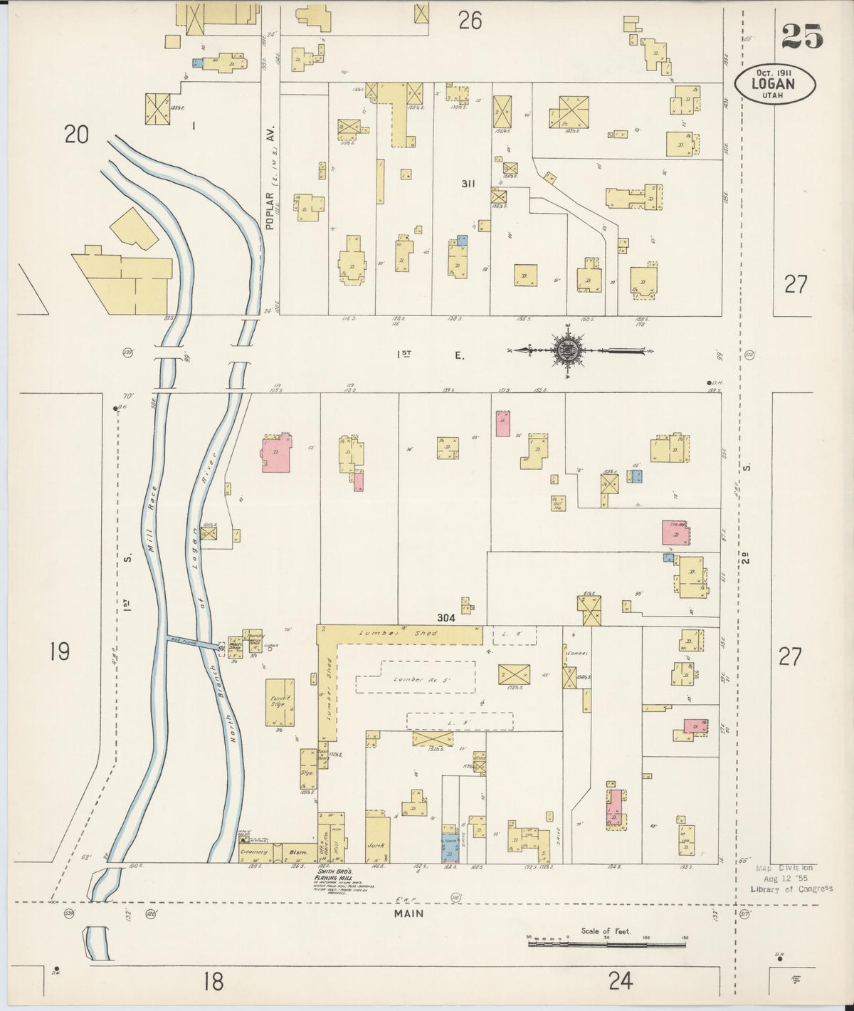 Sanborn Fire Insurance Map from Logan, Cache County, Utah (1911), Sheet #0025 - Historic Sanborn Fire Insurance Map Print, vintage old map wall art, antique decor, genealogy gift, Utah Utah map