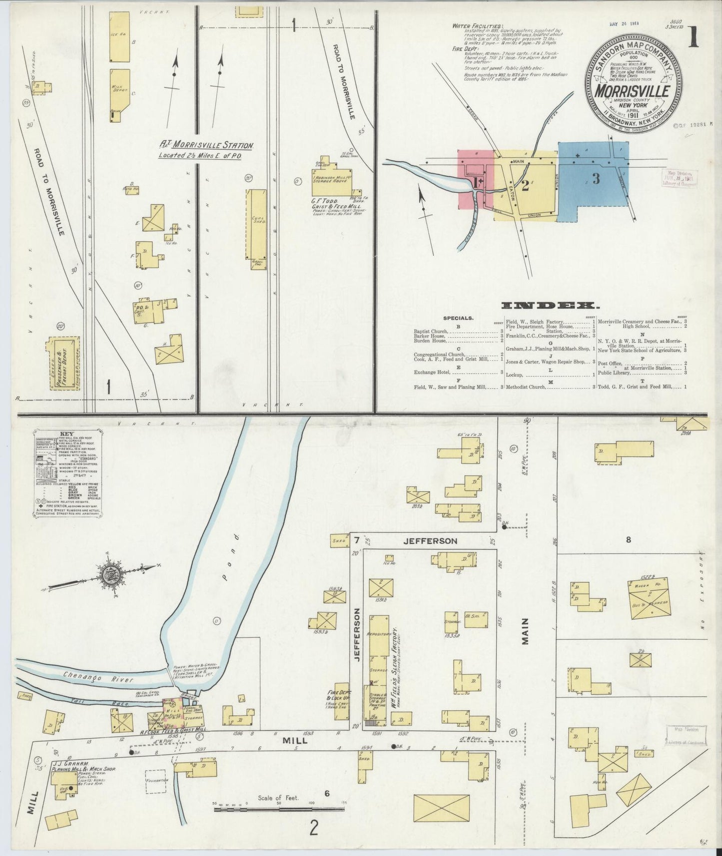 Sanborn Fire Insurance Map from Morrisville, Madison County, New York. (1911) – Historic Sanborn Fire Insurance Map Print