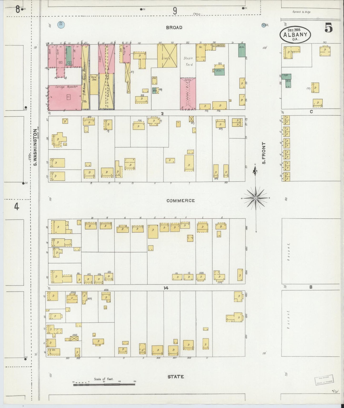 Sanborn Fire Insurance Map from Albany, Dougherty County, Georgia (1905), Sheet #0005 - Historic Sanborn Fire Insurance Map Print, vintage old map wall art, antique decor, genealogy gift, Georgia Georgia map
