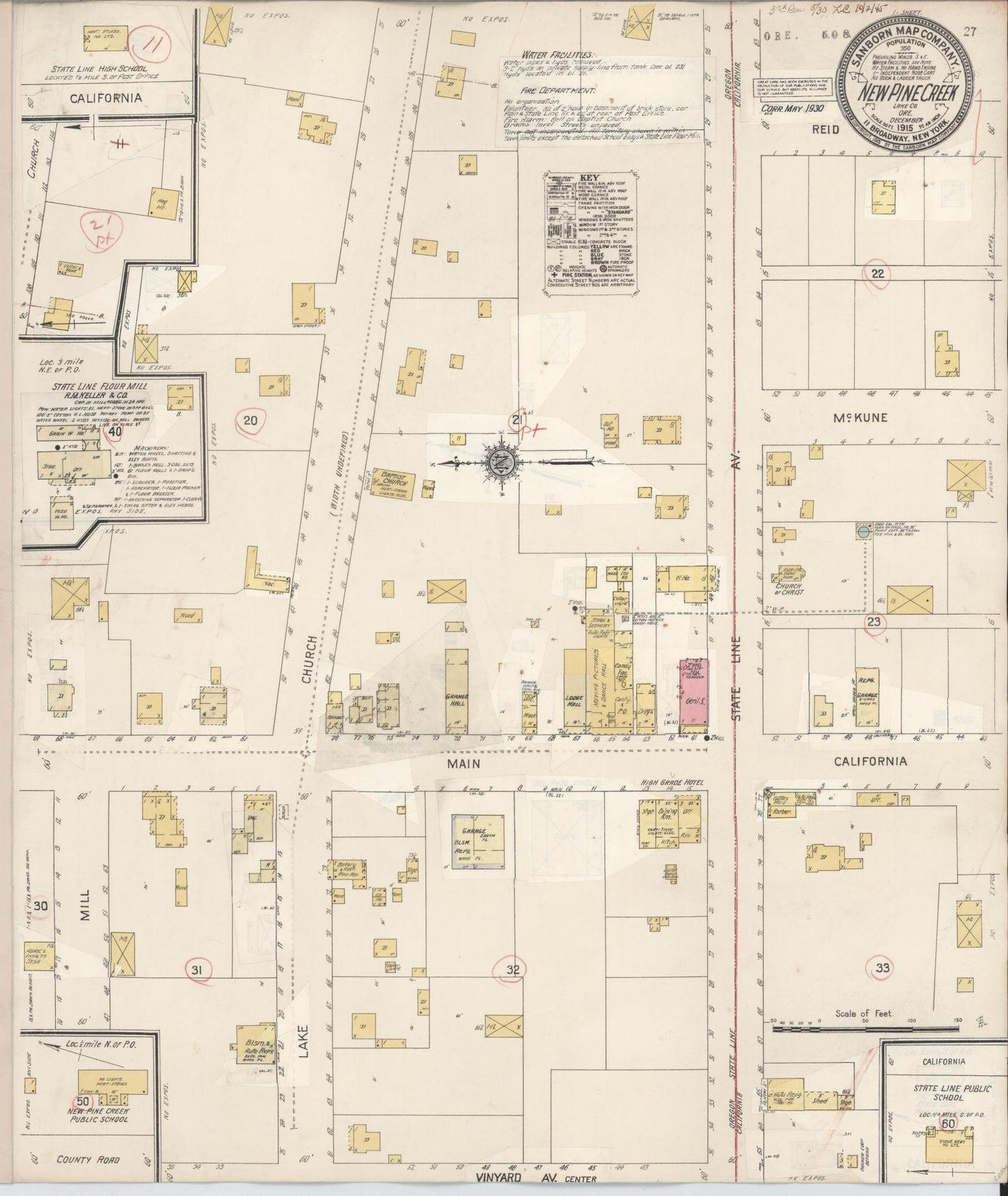 Sanborn Fire Insurance Map from New Pine Creek, Lake County, Oregon (1930), Sheet #0001 - Historic Sanborn Fire Insurance Map Print, vintage old map wall art, antique decor, genealogy gift, Oregon Oregon map