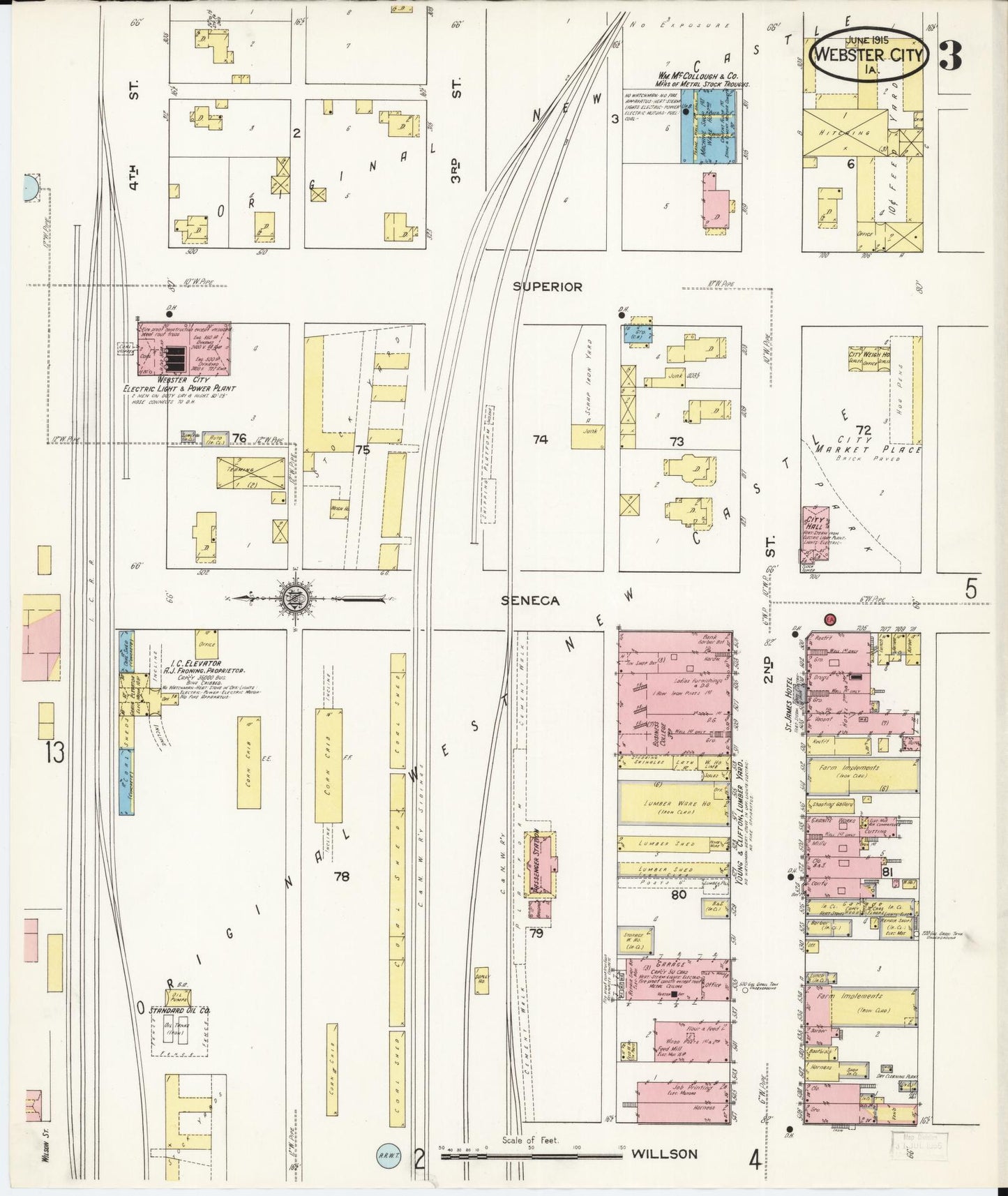 Sanborn Fire Insurance Map from Webster City, Hamilton County, Iowa (1915), Sheet #0003 - Historic Sanborn Fire Insurance Map Print