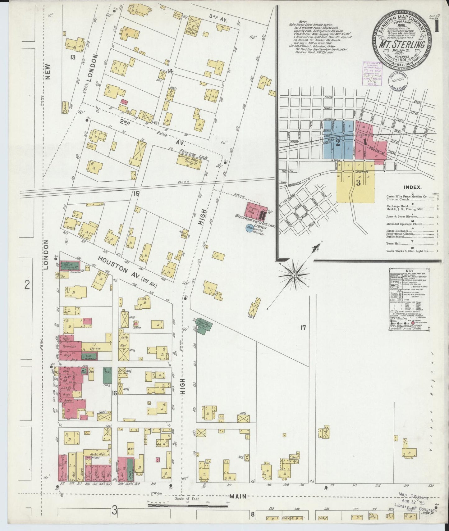 Sanborn Fire Insurance Map from Mount Sterling, Madison County, Ohio (1901), Sheet #0001 - Historic Sanborn Fire Insurance Map Print, vintage old map wall art, antique decor, genealogy gift, Ohio Ohio map