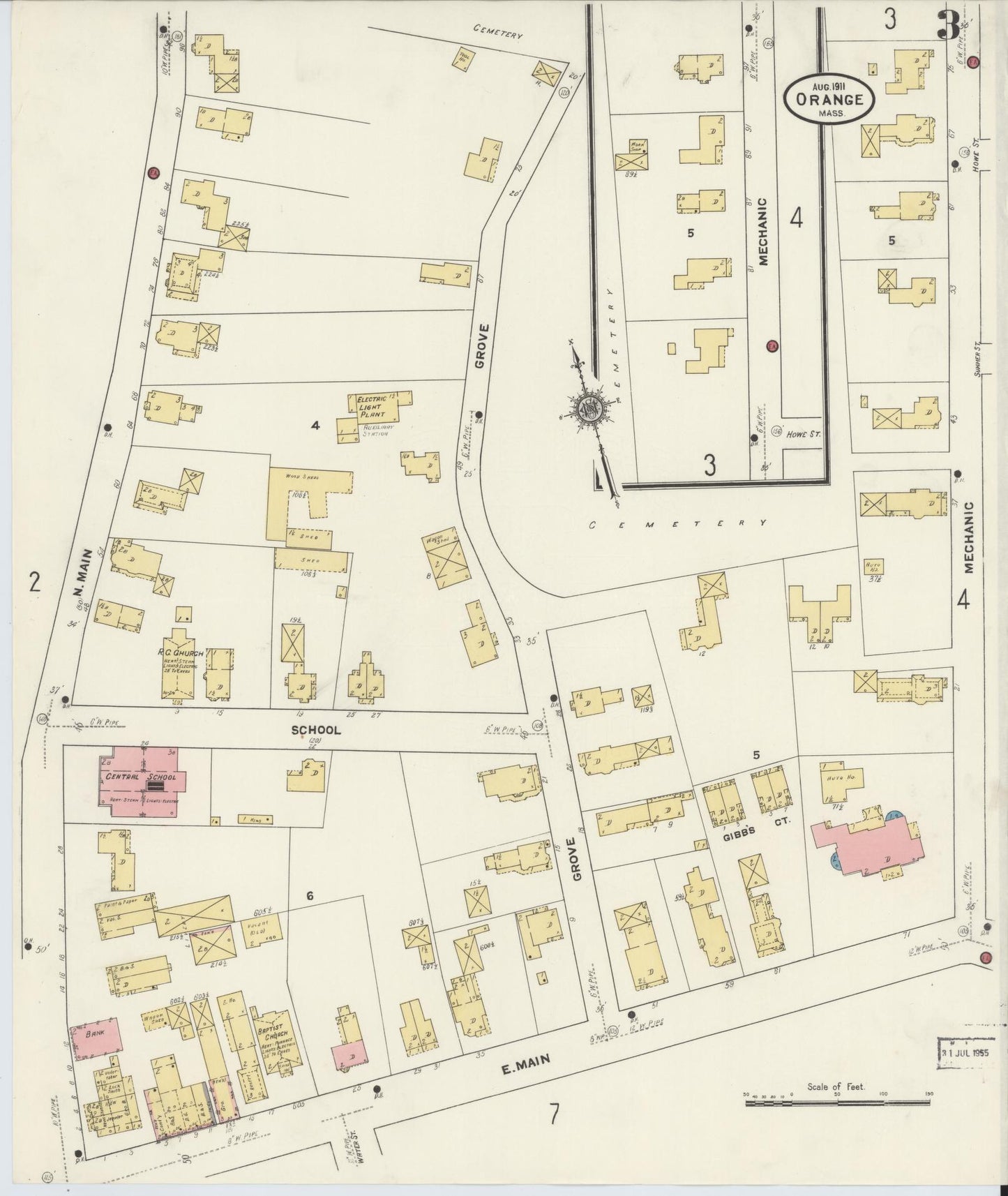 Sanborn Fire Insurance Map from Orange, Franklin County, Massachusetts (1911), Sheet #0003 - Historic Sanborn Fire Insurance Map Print, vintage old map wall art, antique decor, genealogy gift, Massachusetts Massachusetts map