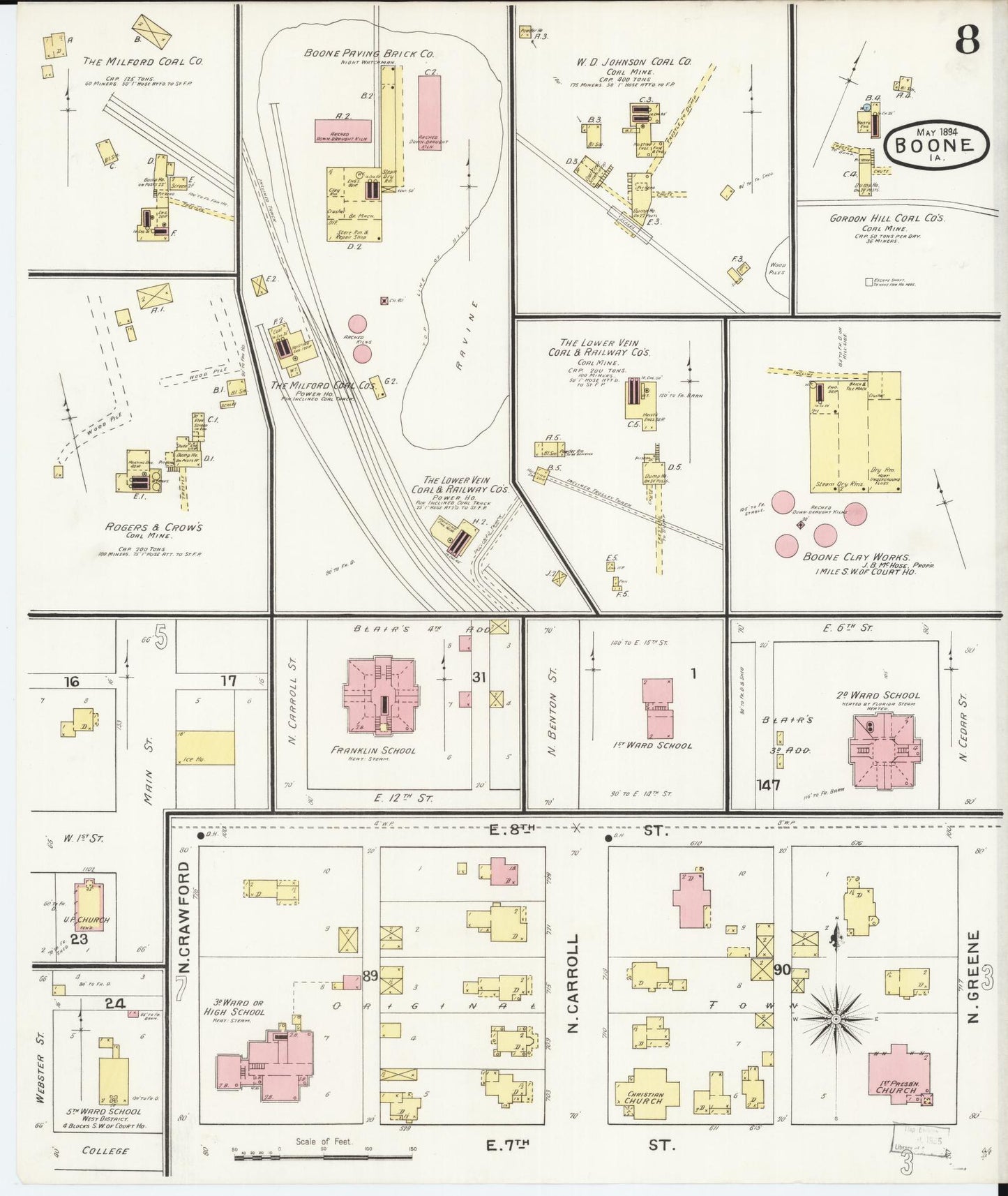 Sanborn Fire Insurance Map from Boone, Boone County, Iowa (1894), Sheet #0008 - Historic Sanborn Fire Insurance Map Print, vintage old map wall art