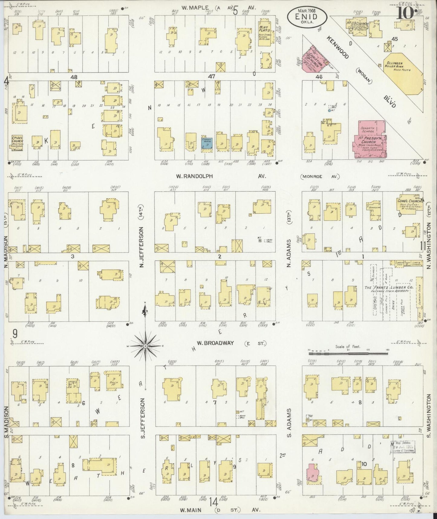 Sanborn Fire Insurance Map from Enid, Garfield County, Oklahoma (1908), Sheet #0010 - Historic Sanborn Fire Insurance Map Print, vintage old map wall art, antique decor, genealogy gift, Oklahoma Oklahoma map