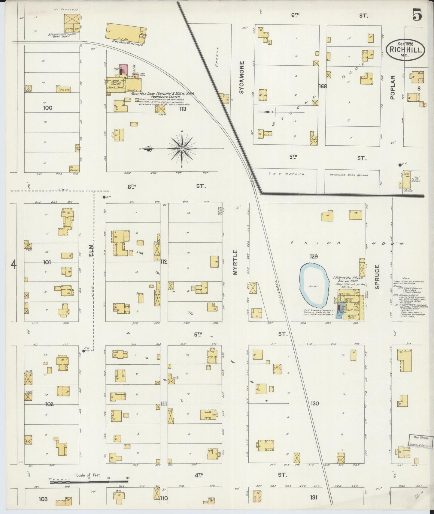 Sanborn Fire Insurance Map from Rich Hill, Bates County, Missouri (1898), Sheet #0005 - Historic Sanborn Fire Insurance Map Print, vintage old map wall art, antique decor, genealogy gift, Missouri Missouri map