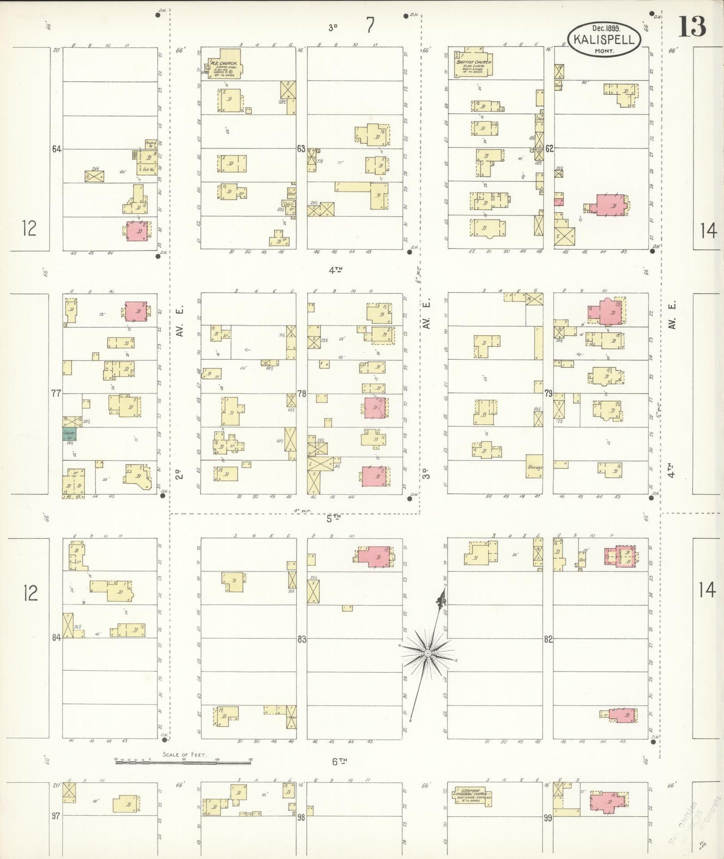 Sanborn Fire Insurance Map from Kalispell, Flathead County, Montana (1899), Sheet #0013 - Historic Sanborn Fire Insurance Map Print, vintage old map wall art, antique decor, genealogy gift, Montana Montana map