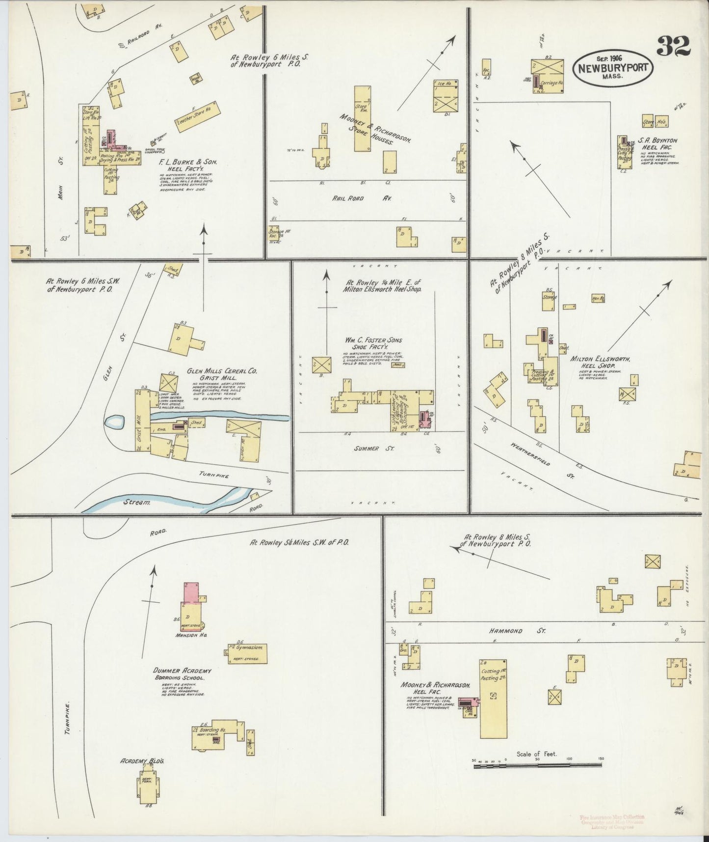 Sanborn Fire Insurance Map from Newburyport, Essex County, Massachusetts (1906), Sheet #0032 - Historic Sanborn Fire Insurance Map Print, vintage old map wall art, antique decor, genealogy gift, Massachusetts Massachusetts map