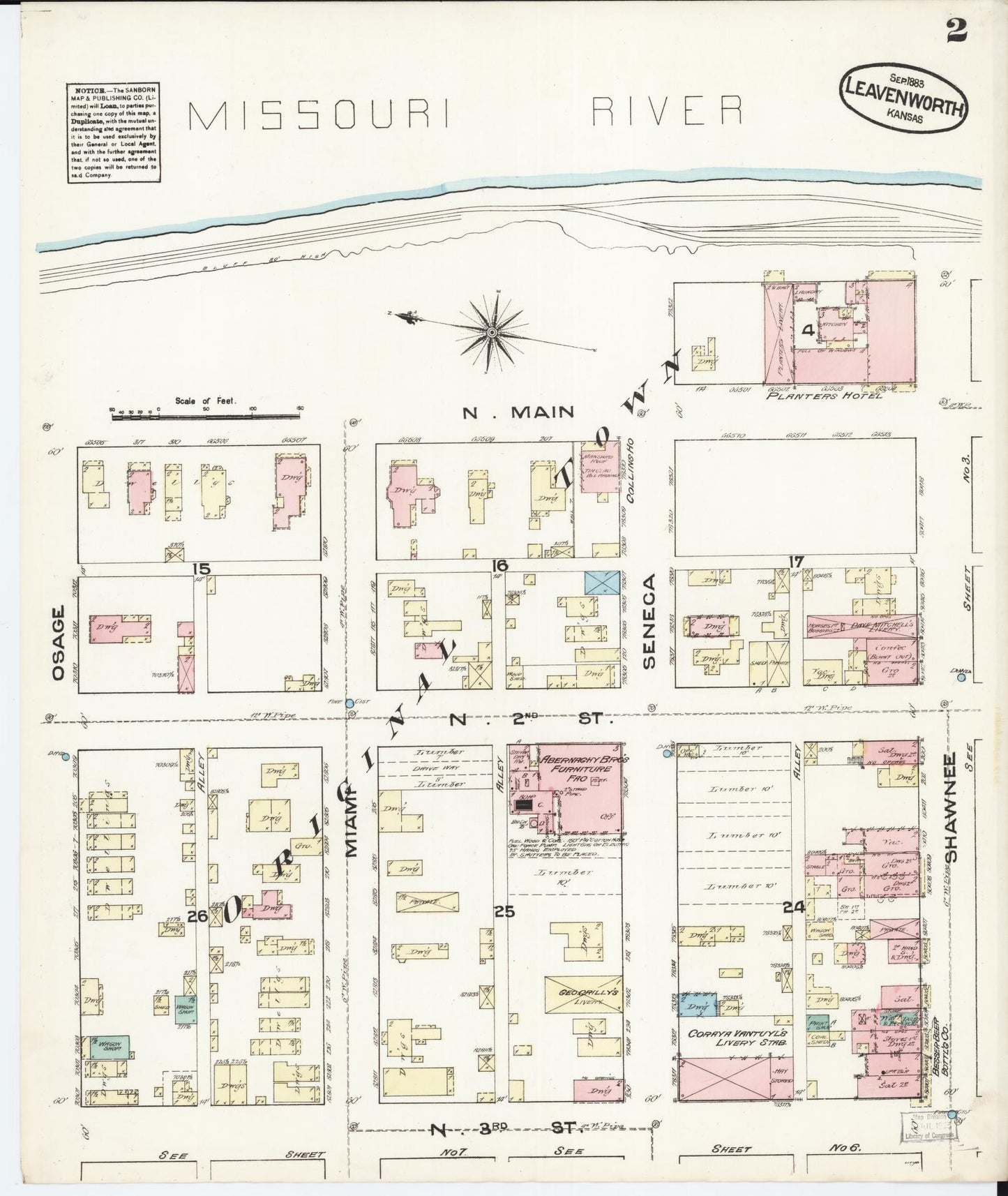 Sanborn Fire Insurance Map from Leavenworth, Leavenworth County, Kansas (1883), Sheet #0002 - Historic Sanborn Fire Insurance Map Print, vintage old map wall art, antique decor, genealogy gift, Kansas Kansas map