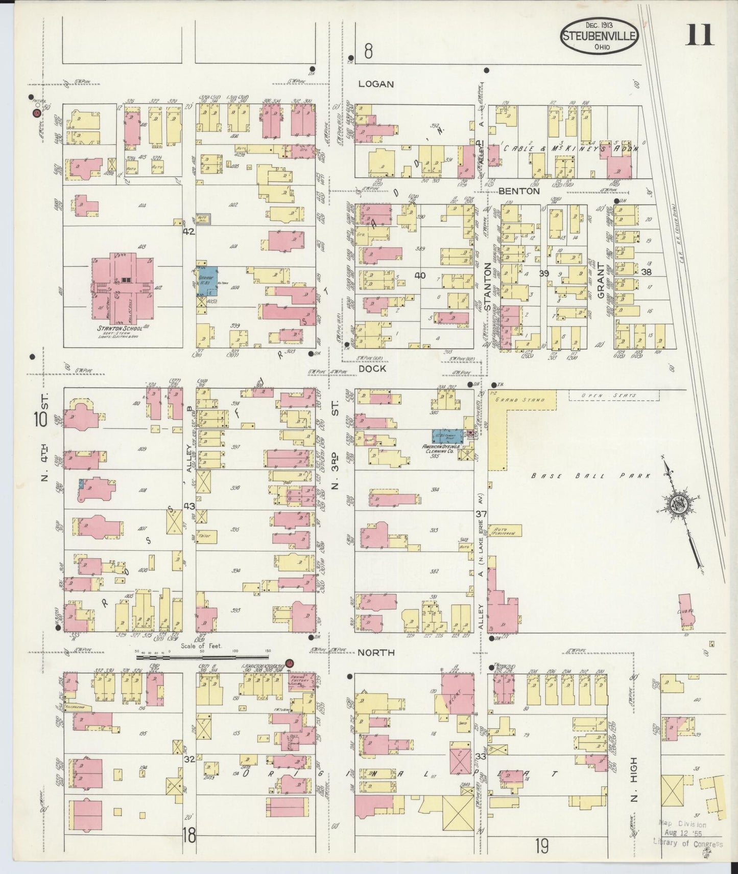 Sanborn Fire Insurance Map from Steubenville, Jefferson County, Ohio (1913), Sheet #0011 - Historic Sanborn Fire Insurance Map Print, vintage old map wall art, antique decor, genealogy gift, Ohio Ohio map