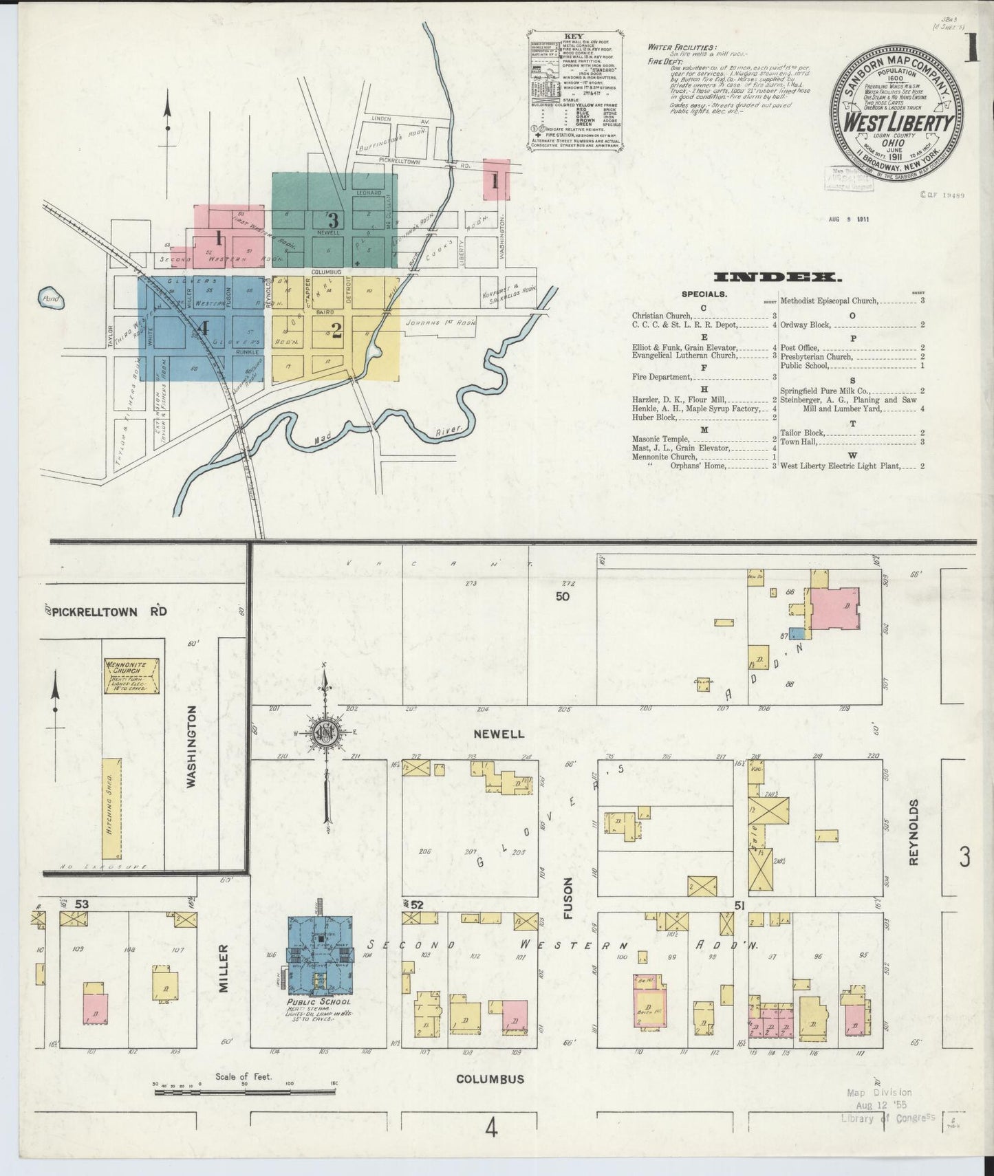Sanborn Fire Insurance Map from West Liberty, Logan County, Ohio (1911), Sheet #0001 - Historic Sanborn Fire Insurance Map Print, vintage old map wall art, antique decor, genealogy gift, Ohio Ohio map
