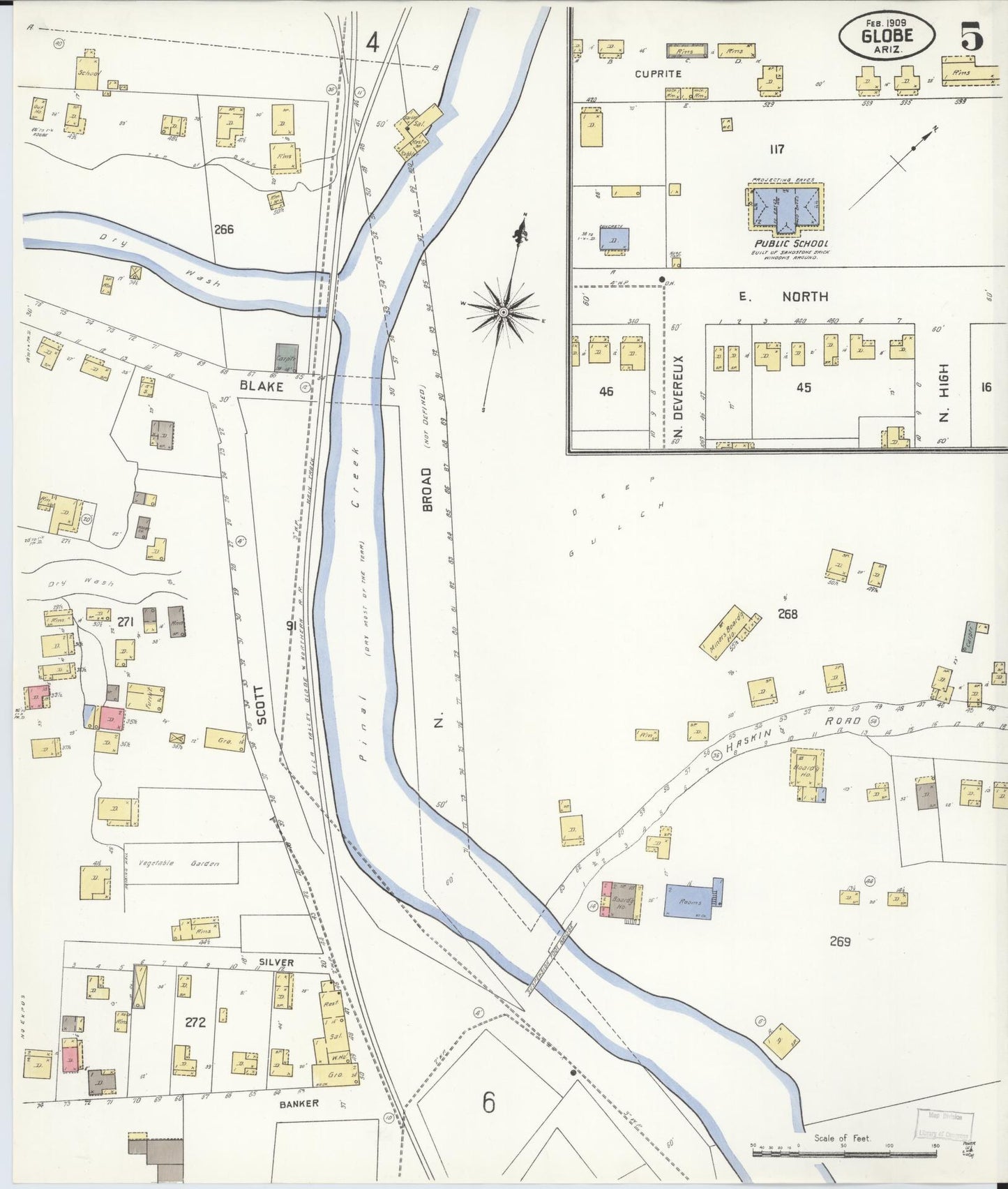 Sanborn Fire Insurance Map from Globe, Gila County, Arizona (1909), Sheet #0005 - Historic Sanborn Fire Insurance Map Print, vintage old map wall art, antique decor, genealogy gift, Arizona Arizona map