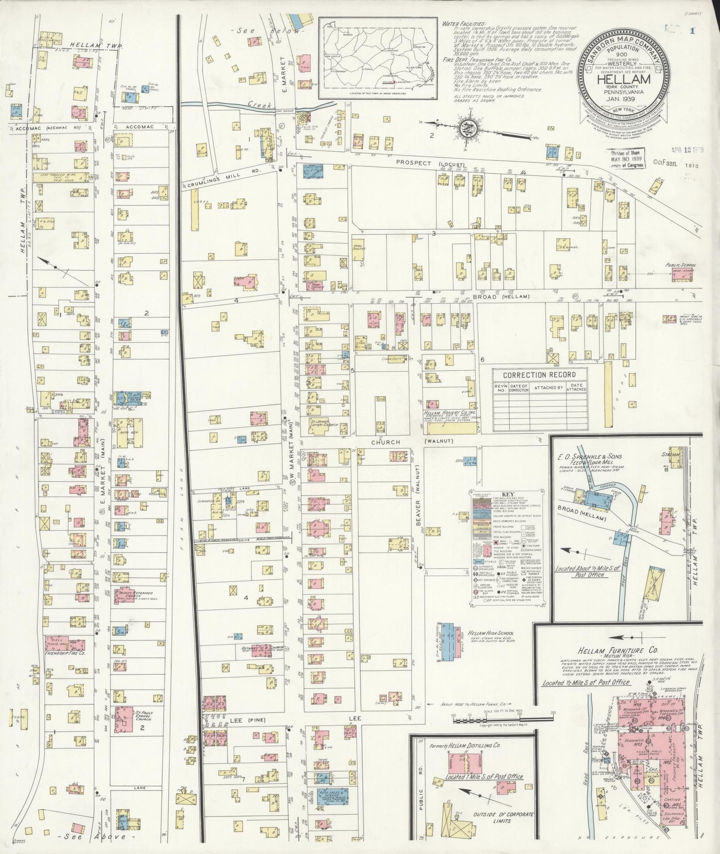 Sanborn Fire Insurance Map from Hellam, York County, Pennsylvania. (1939) – Historic Sanborn Fire Insurance Map Print