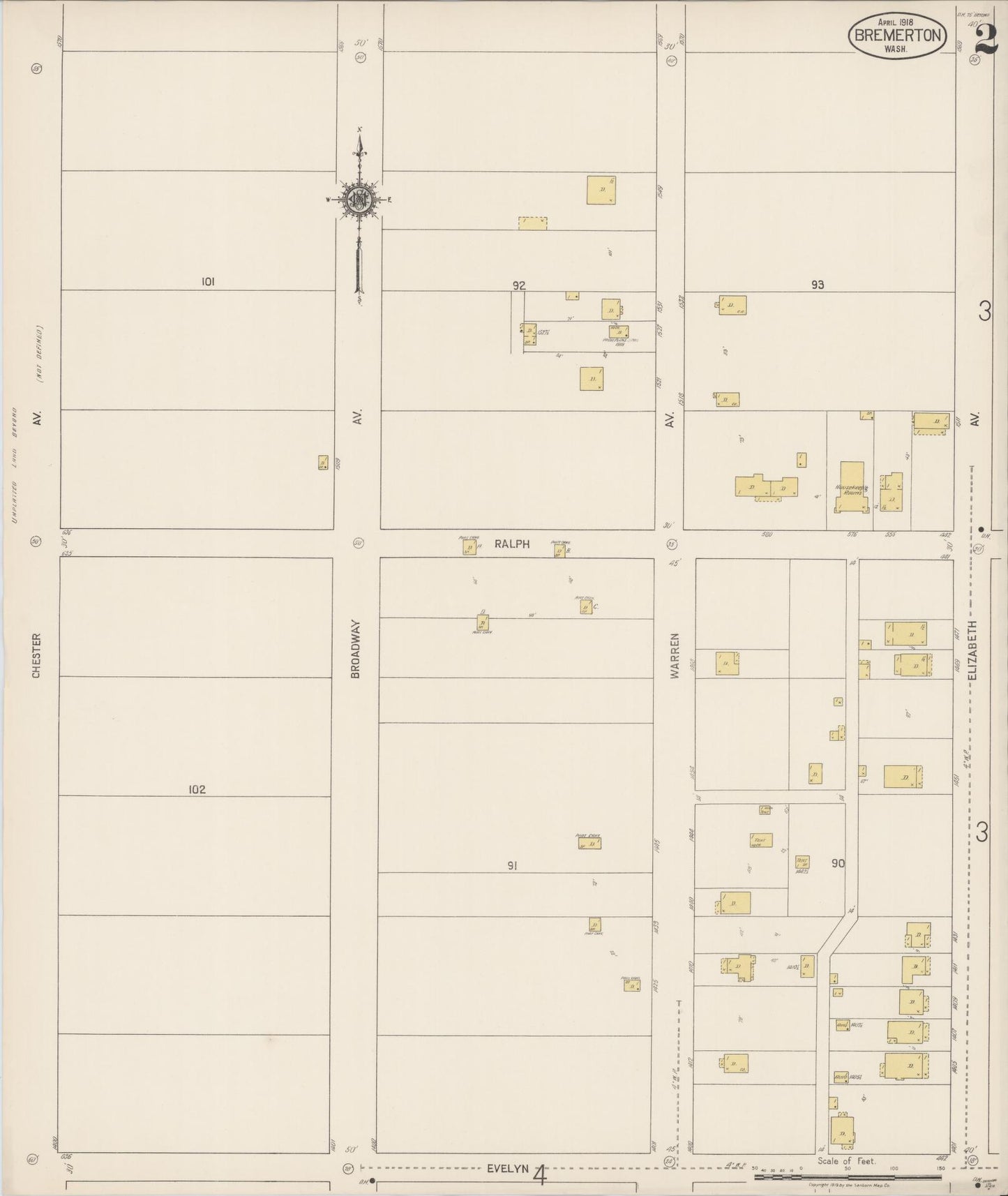 Sanborn Fire Insurance Map from Bremerton, Kitsap County, Washington (1918), Sheet #0002 - Historic Sanborn Fire Insurance Map Print, vintage old map wall art, antique decor, genealogy gift, Washington Washington map