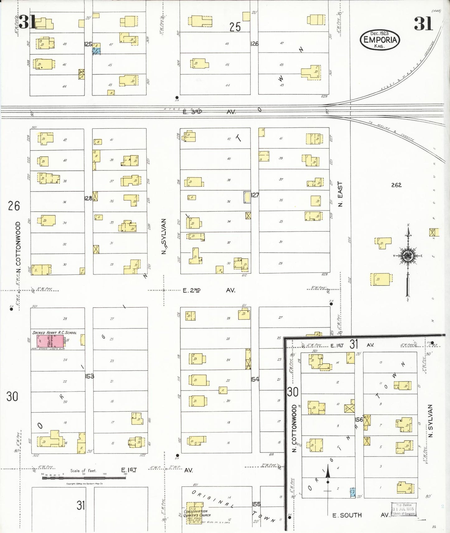 Sanborn Fire Insurance Map from Emporia, Lyon County, Kansas (1923), Sheet #0031 - Historic Sanborn Fire Insurance Map Print, vintage old map wall art, antique decor, genealogy gift, Kansas Kansas map
